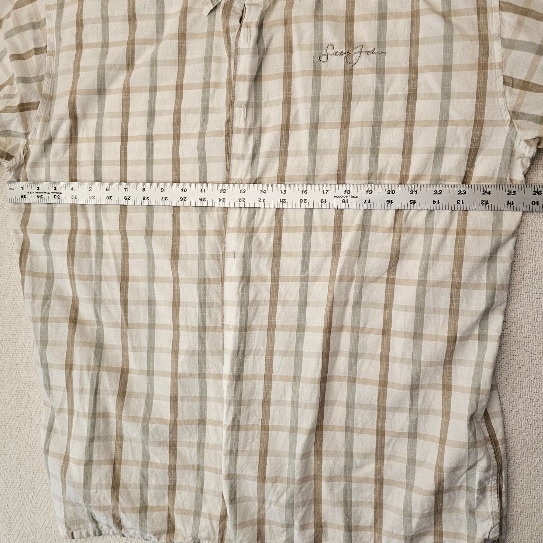 Sean John Sean John Beige Plaid Short Sleeve Button Up Shirt Size 2XL Embroidered Logo Size US XXL / EU 58 / 5 - 5 Thumbnail