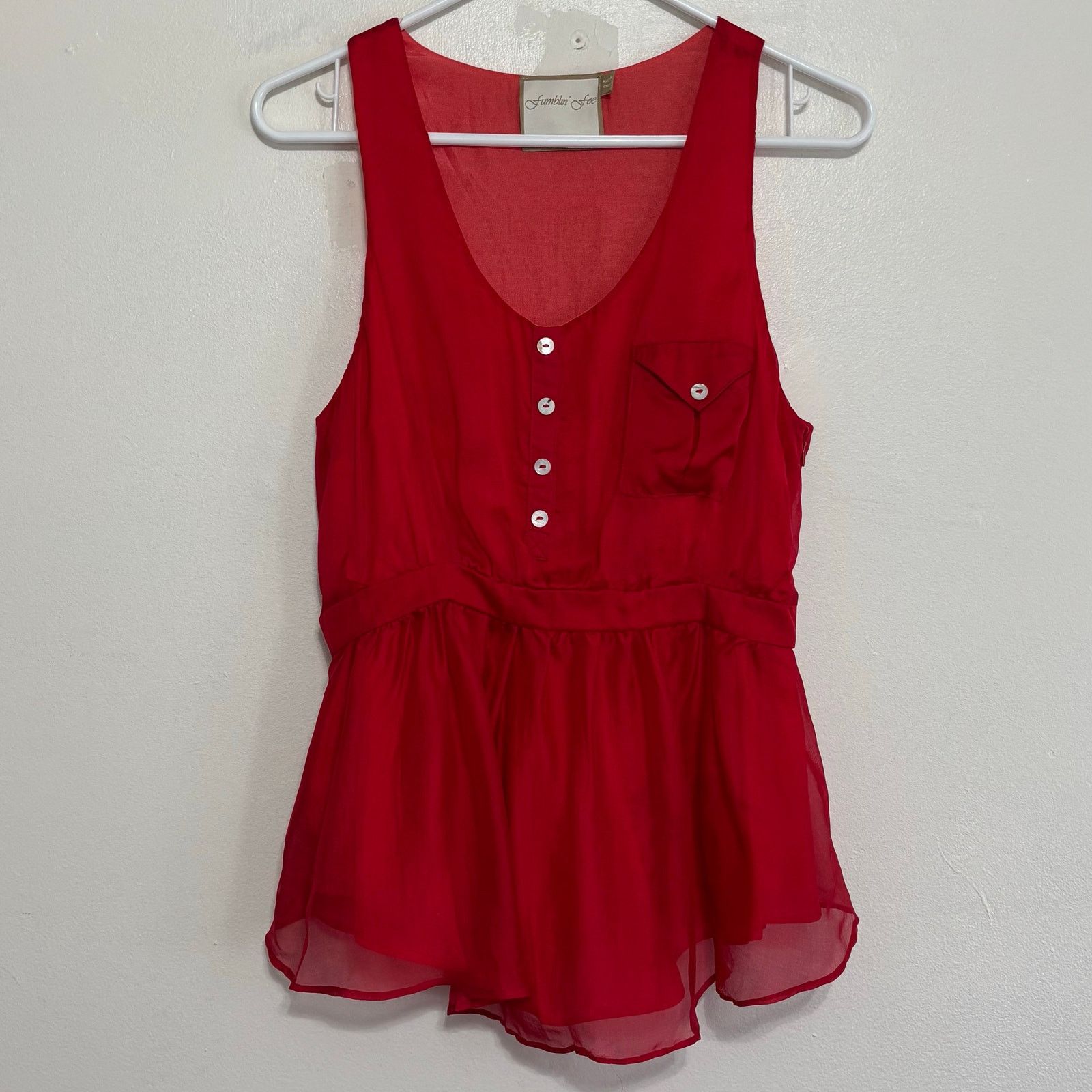 Other Fumblin' Fee Red Silk Peplum Sleeveless Top Button Front Size M / US 6-8 / IT 42-44 - 1 Thumbnail