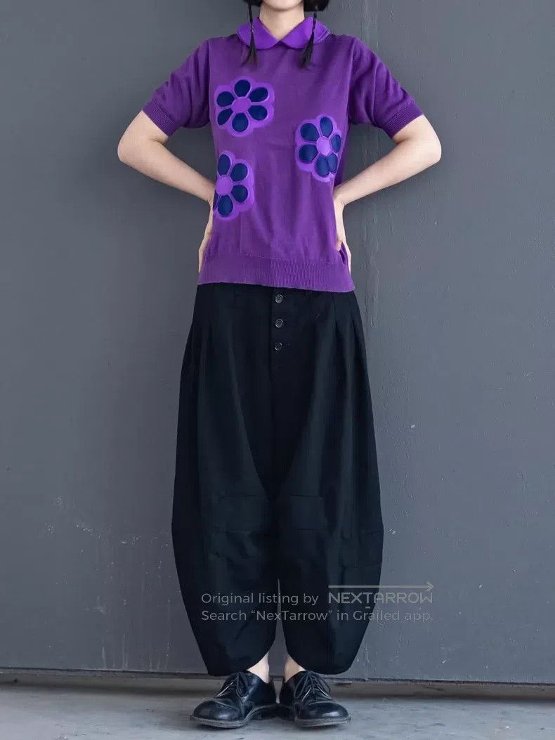 Comme des Garcons Comme Des Garcons Purple floral round neck knitted sweater Size S / US 4 / IT 40 - 1 Thumbnail