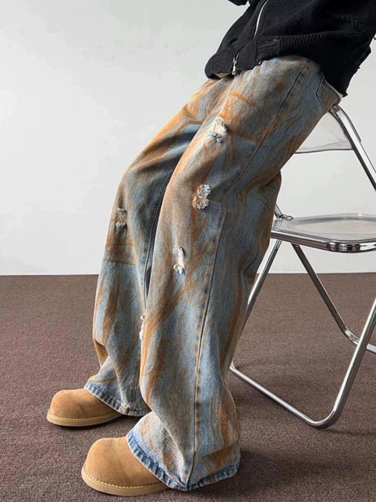 Japanese Brand Painted Distressed Wide Leg Denim Jeans Size US 30 / EU 46 - 5 Thumbnail