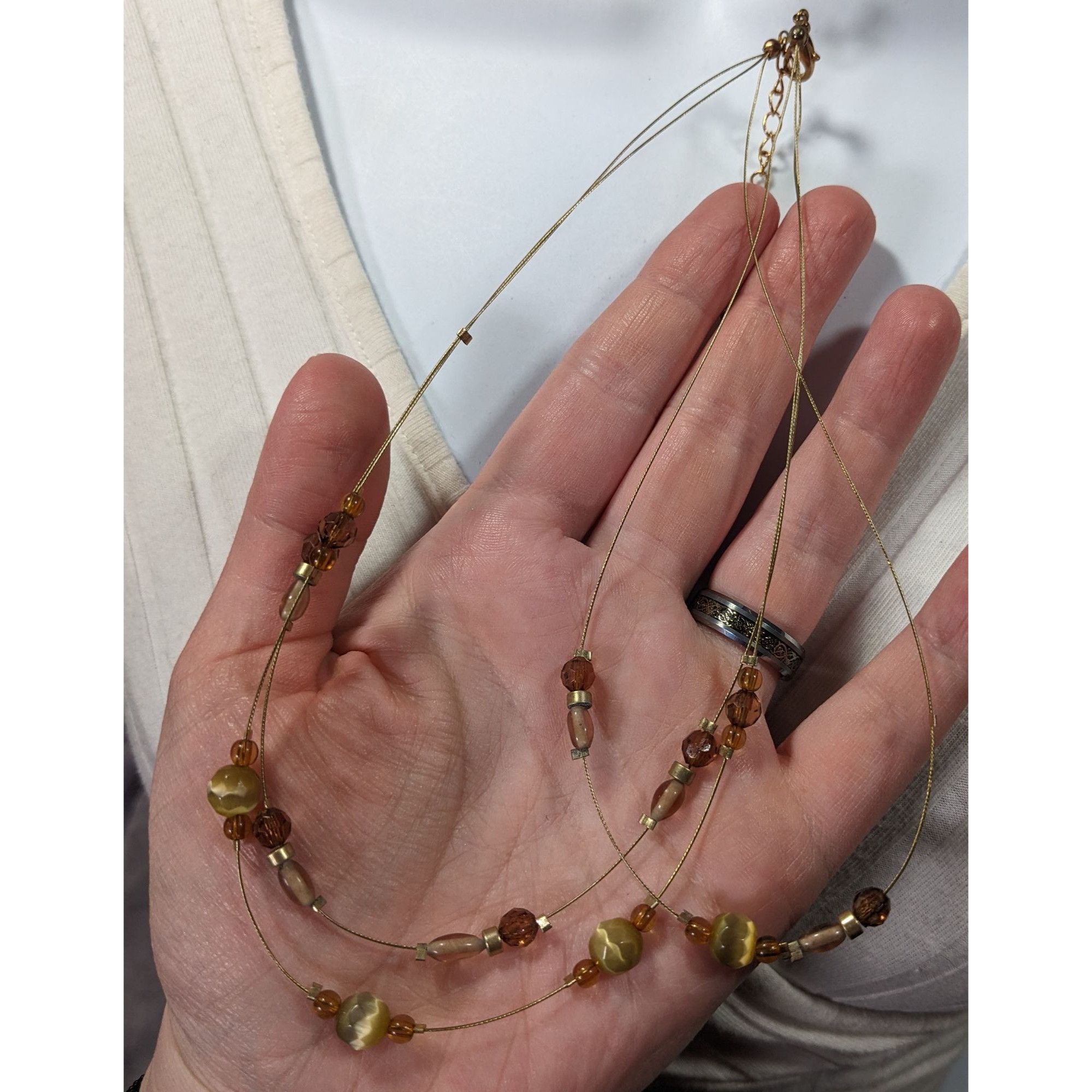 Other Retro Yellow Brown And Gold Tone Glass Beaded Floating Neckl Size ONE SIZE - 8 Thumbnail