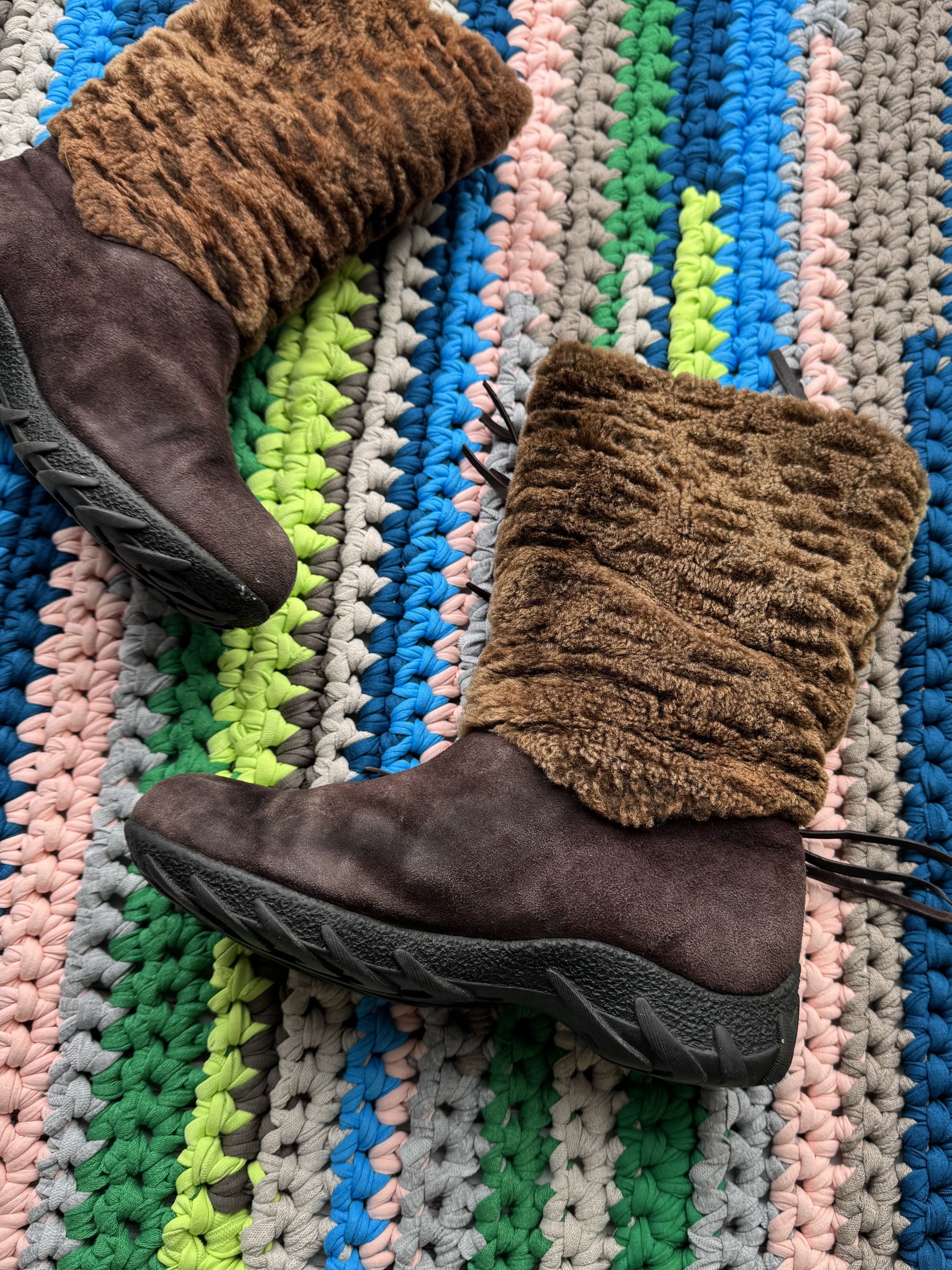 Japanese Brand Y2K Suede Leather Boots With Sheepskin Details (ET1)(D15) Size US 7 / IT 37 - 6 Thumbnail
