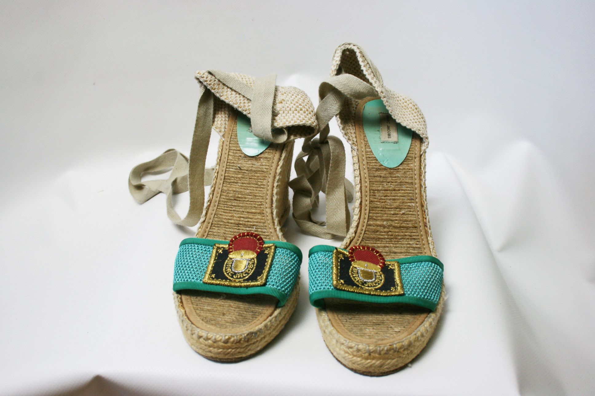 Marc Jacobs Canvas And Mesh Wedge Espadrilles Ankle Wrap Sandals Size US 8 / IT 38 - 4 Thumbnail