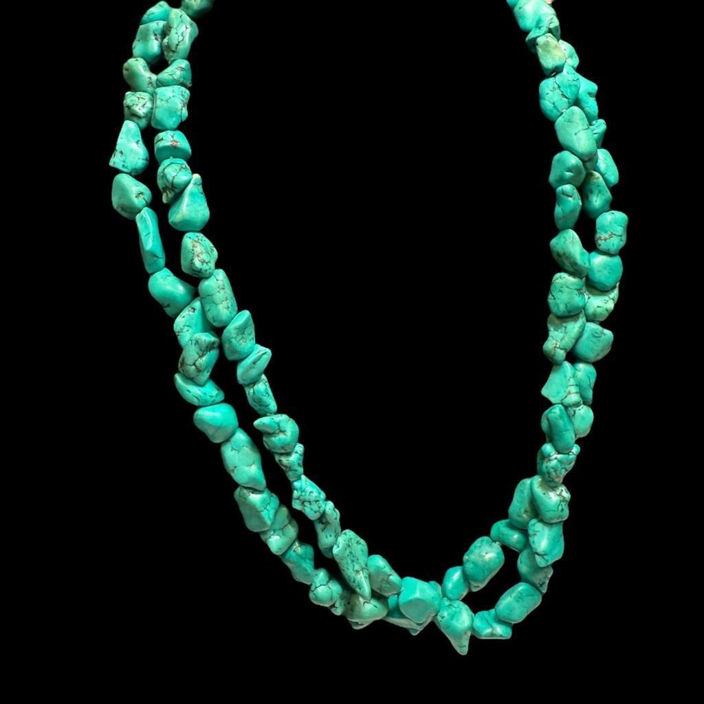 Vintage TURQUOISE Sterling Silver Double Strand 1/2”-3/4” Genuine Na Size ONE SIZE - 4 Thumbnail