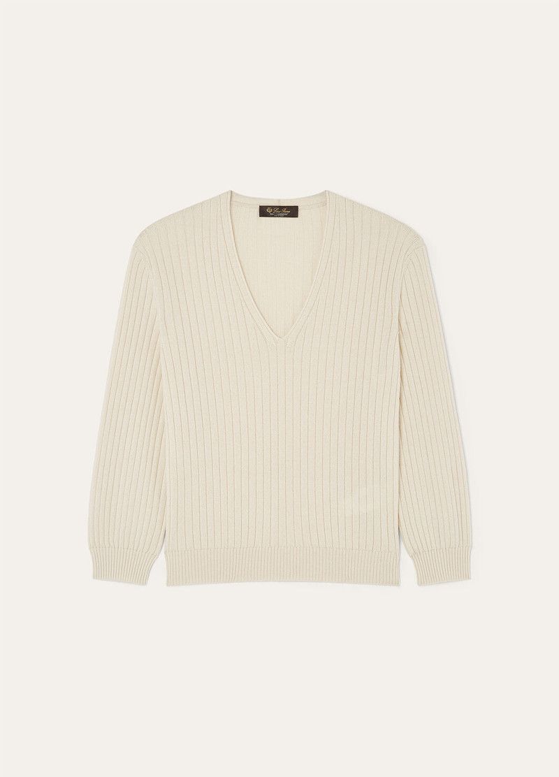 Loro Piana o1srvl11e0526 FAP5840 Vicuña Sweater in Off White Size L / US 10 / IT 46 - 1 Thumbnail