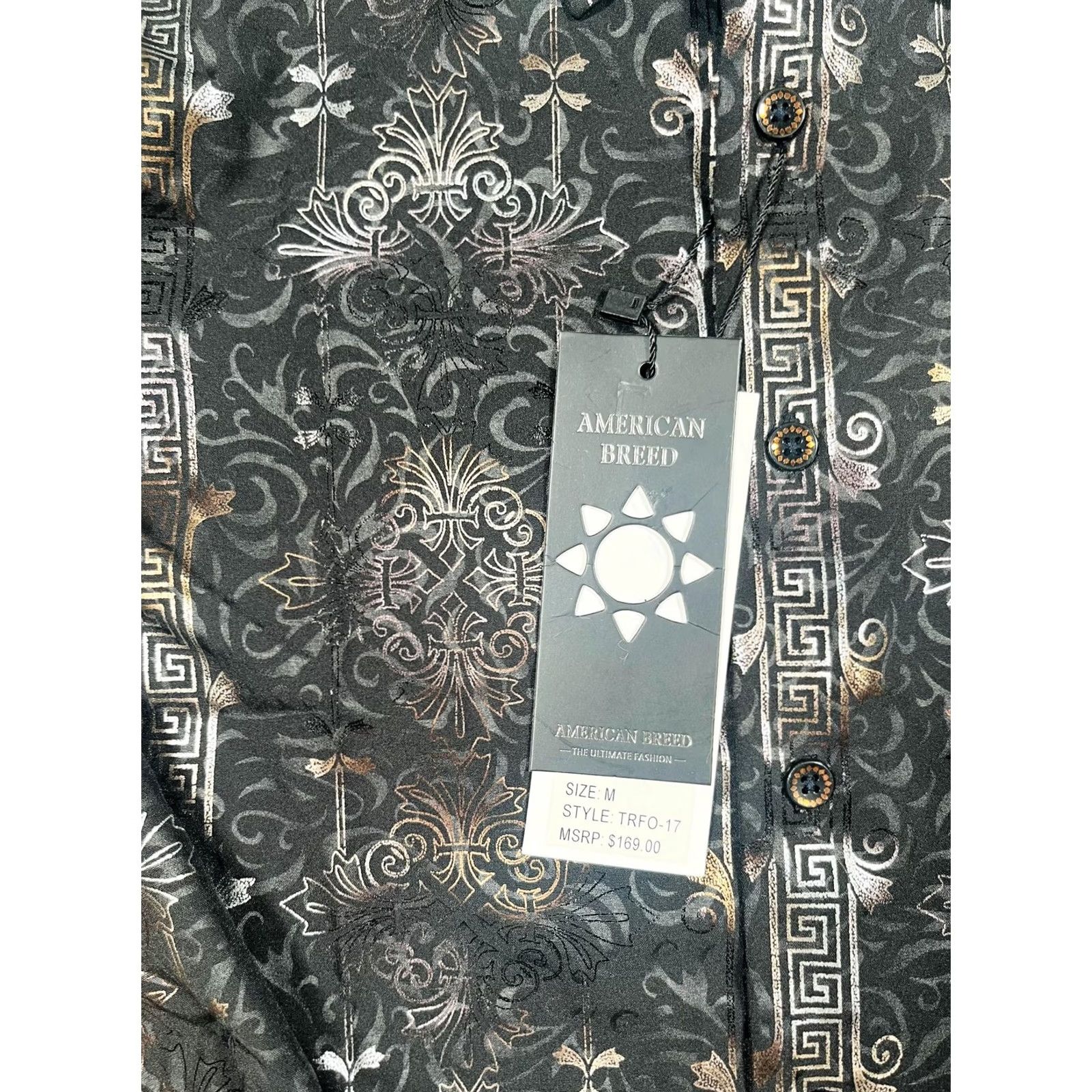 Vintage American Breed Shirt Mens Medium Black Gold Pattern Dress Shirt TRFO-17 Size US M / EU 48-50 / 2 - 4 Thumbnail