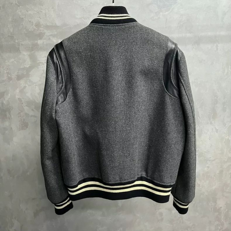Saint Laurent Paris Saint Laurent Gray Wool Stripe Bomber Jacket- Size US L / EU 52-54 / 3 - 2 Thumbnail