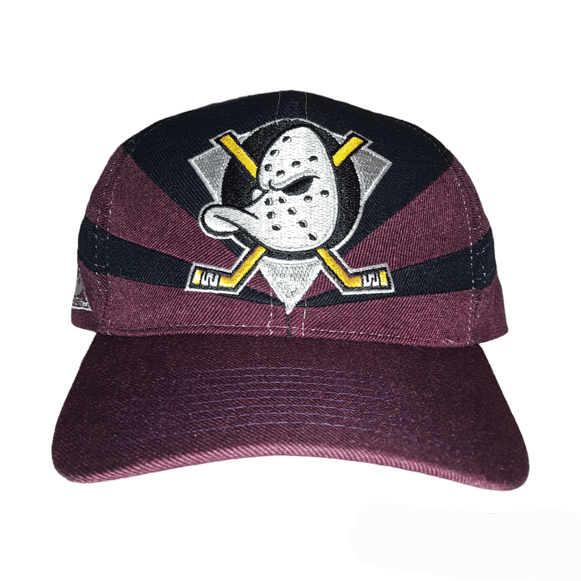 image of 90's Anaheim Mighty Ducks Apex One Block Head Snapback Hat in Maroon/Black, Men's