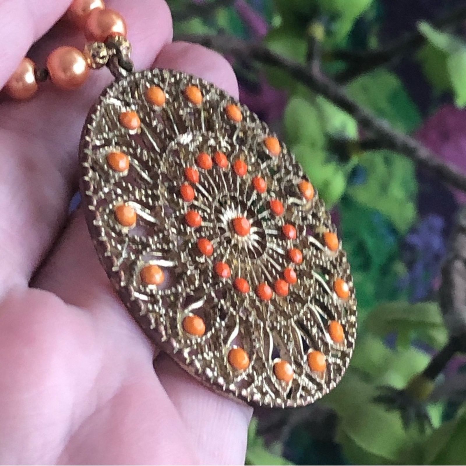 Handmade Handcrafted repurpose coral filigree stone Pearl necklace Size ONE SIZE - 10 Thumbnail