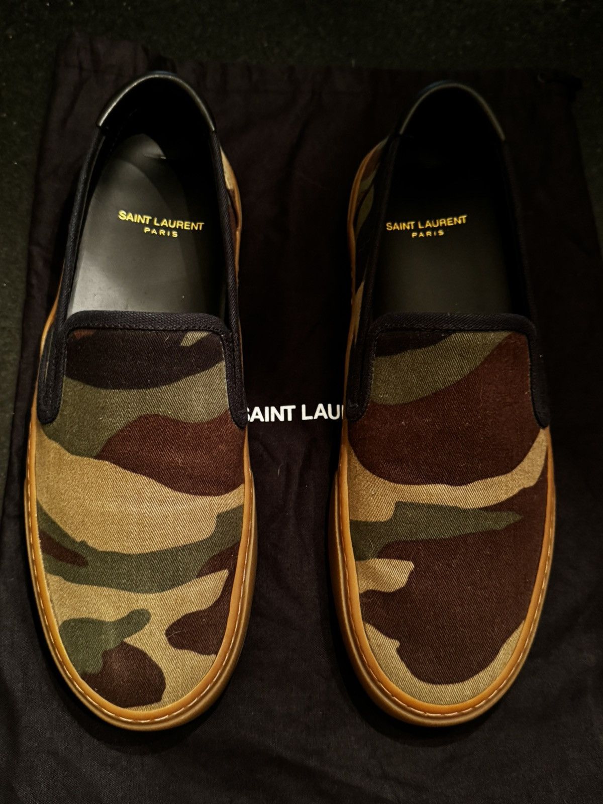 Saint Laurent Paris Men’s Saint Laurent Paris Camo Slip-ons Size US 8 / EU 41 - 1 Thumbnail