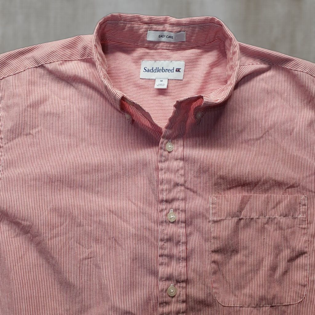 Vintage Saddlebred Men's Cotton Blend Short Sleeve Button-Up Shirt Size M Red Striped Casual Size US M / EU 48-50 / 2 - 1 Thumbnail