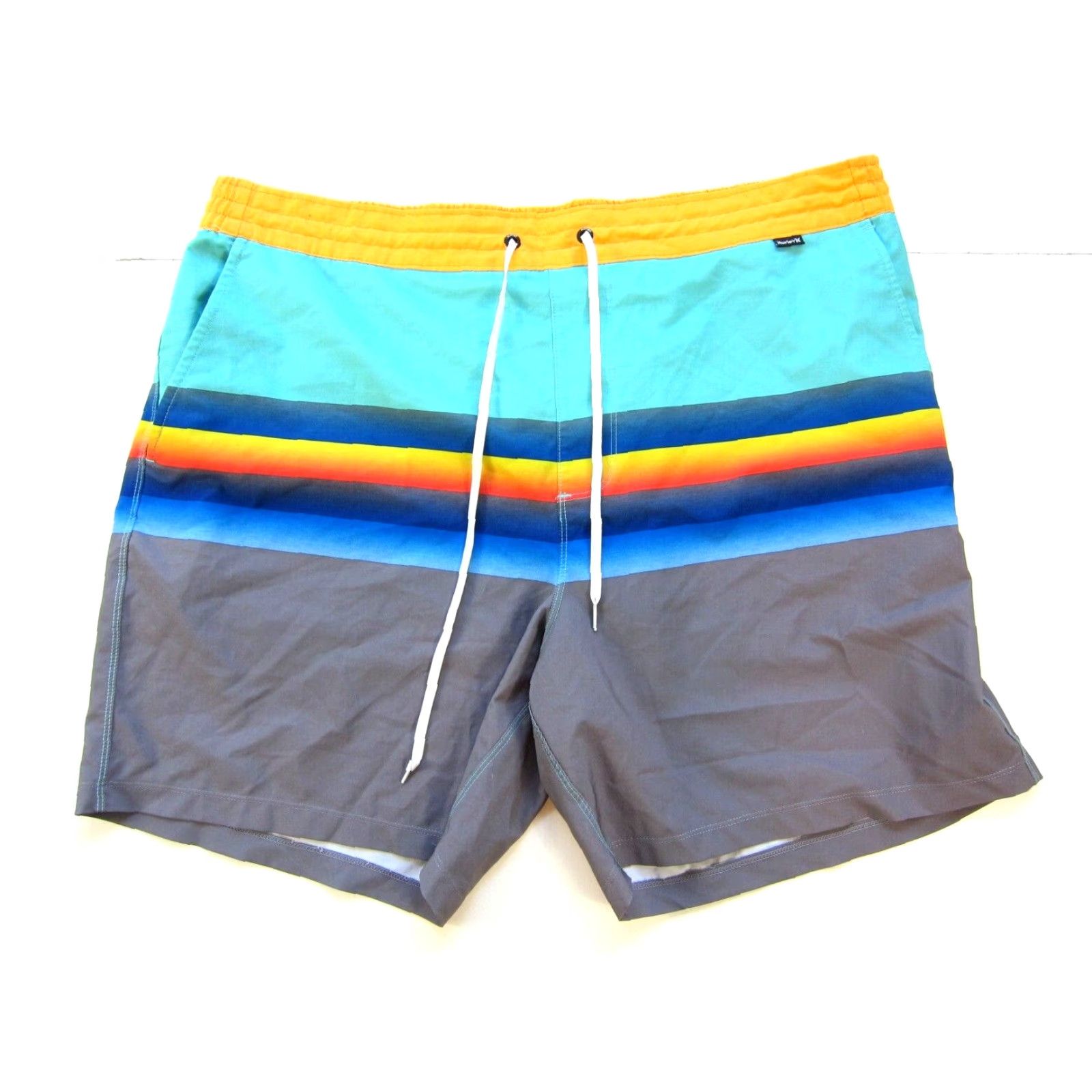 Hurley Hurley Board Short Men 38 Teal Grey Orange Stripe Stretch Pocket Surf Beach Size US 38 / EU 54 - 2 Thumbnail