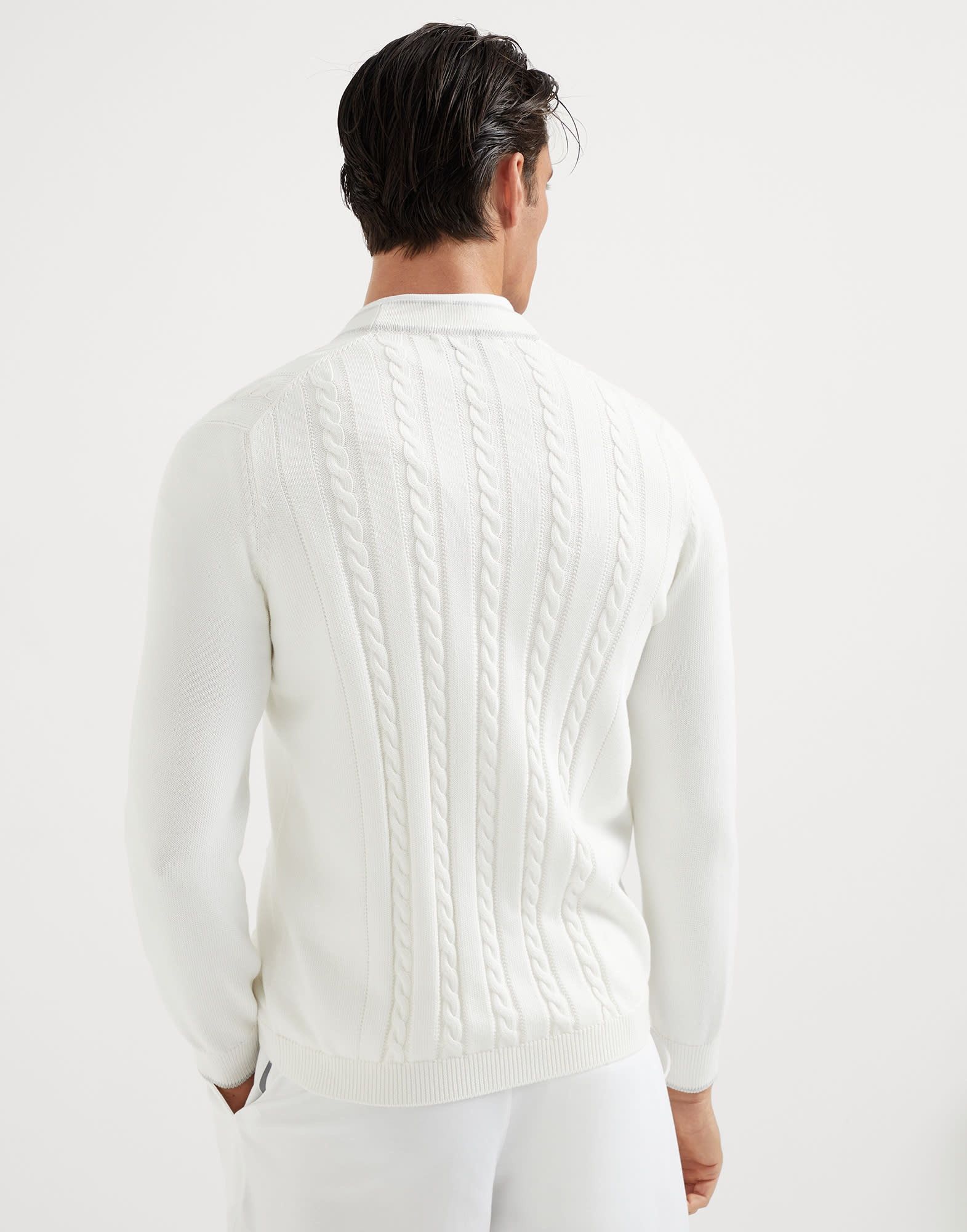 Brunello Cucinelli o1la1rc1a0925 Cable Knit Sweatshirt Cardigan in White Size US L / EU 52-54 / 3 - 2 Thumbnail