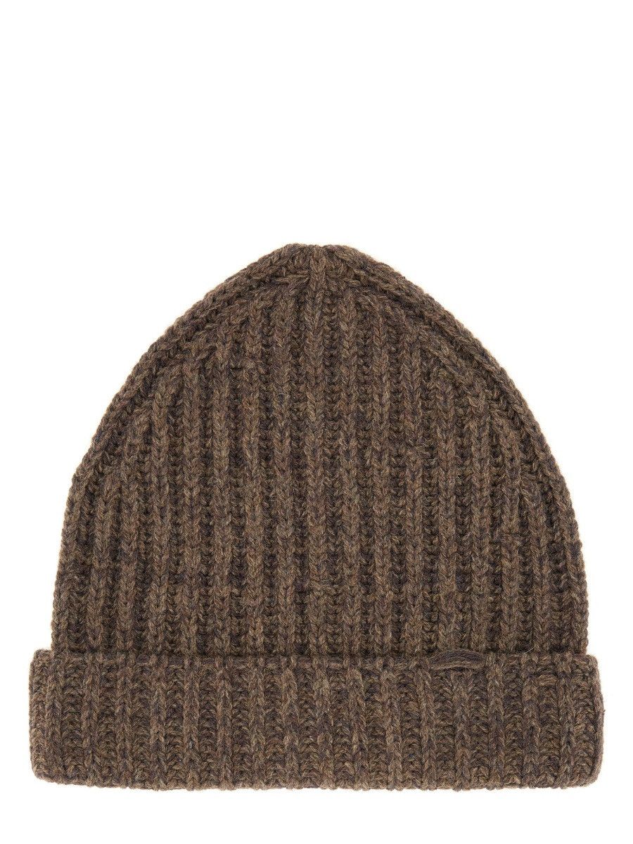 Maison Margiela MAISON MARGIELA WOOL AND COTTON BLEND BEANIE - BROWN Size ONE SIZE - 1 Thumbnail