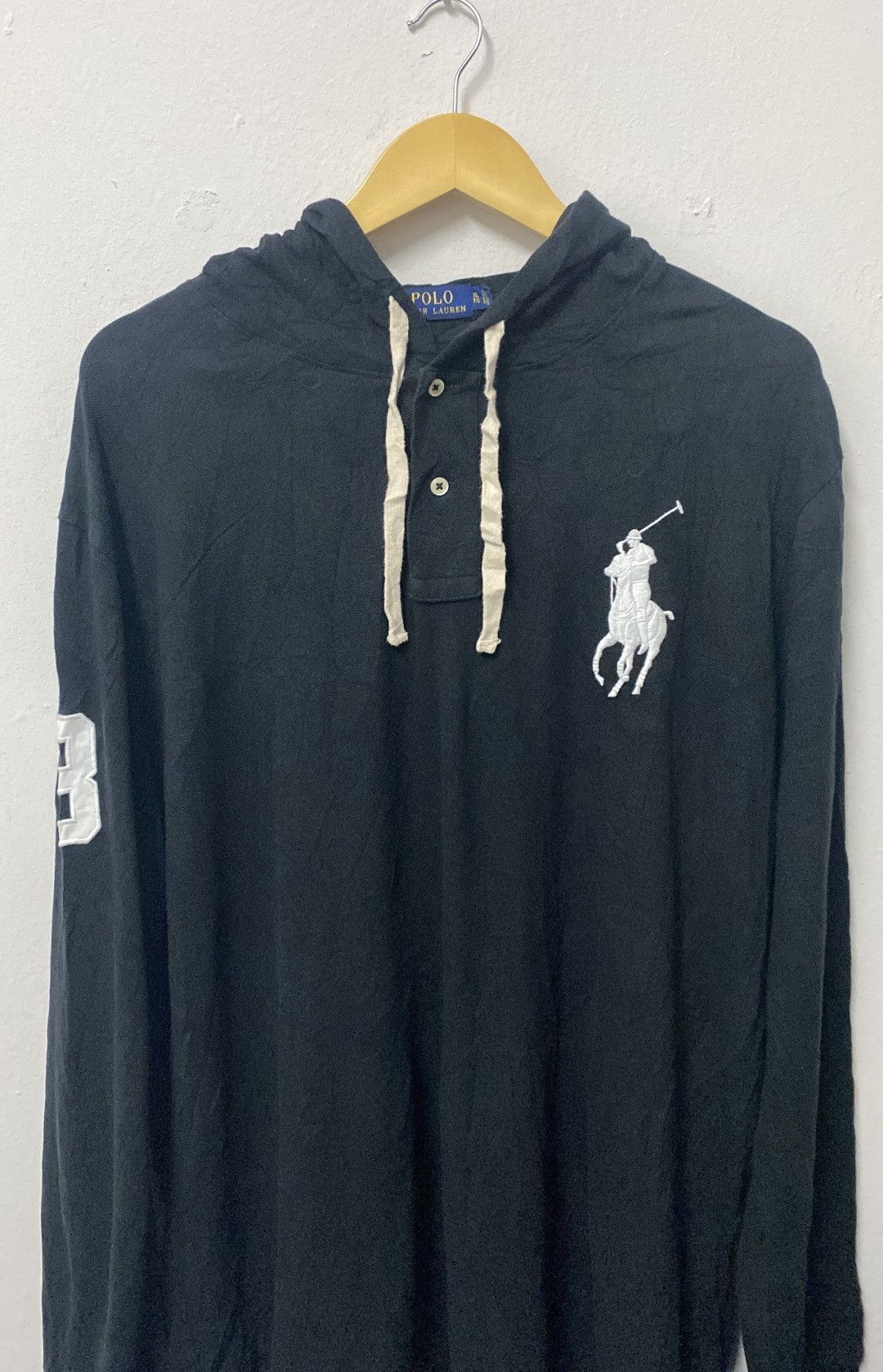 Polo Ralph Lauren Polo Ralph Lauren Big Pony Hoodie Long Sleeve Henley Black Size US XL / EU 56 / 4 - 3 Thumbnail