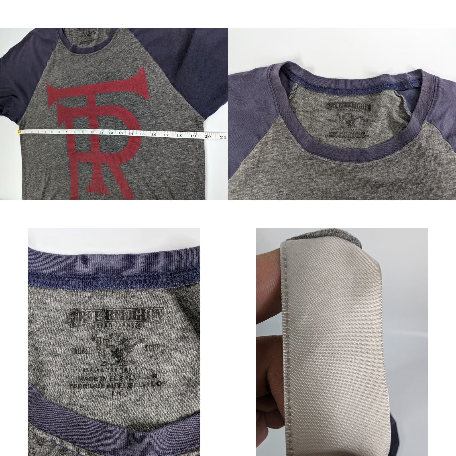 True Religion True Religion T-Shirt Crew Neck Raglan Buddha Gray Blue Mens Large Size L Short Sleeve Cotton Knit Logo All Seasons Vintage No Size US L / EU 52-54 / 3 - 8 Thumbnail
