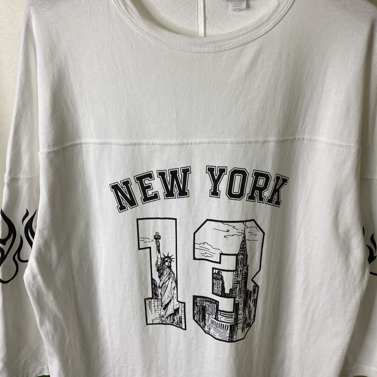 Schott Vintage 90s Schott NYC Flaming Sleeves LS T Shirt Size US XL / EU 56 / 4 - 2 Thumbnail