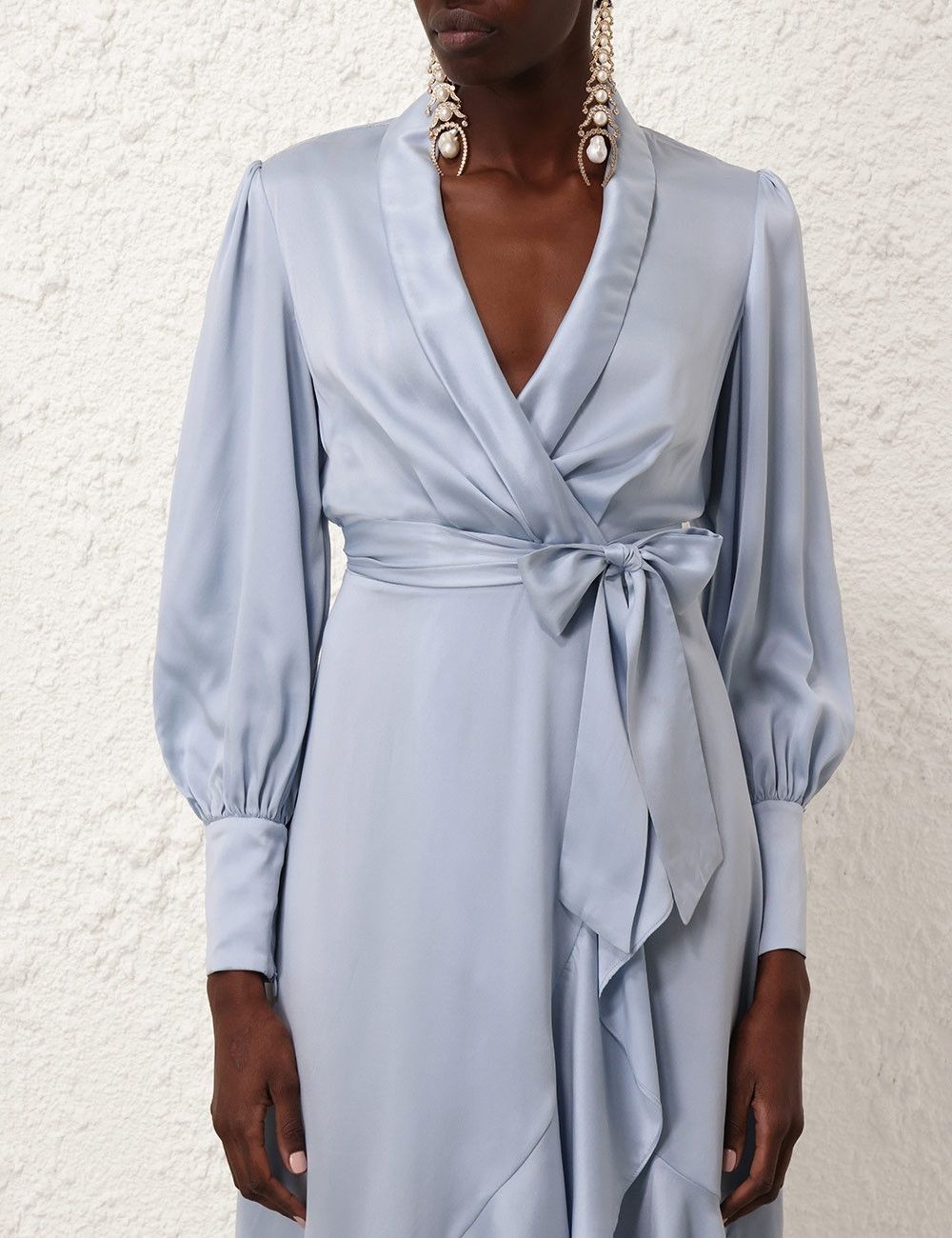 Zimmermann oc11z0825 Silk Wrap Midi Dress in Pale Blue Size L / US 10 / IT 46 - 5 Thumbnail