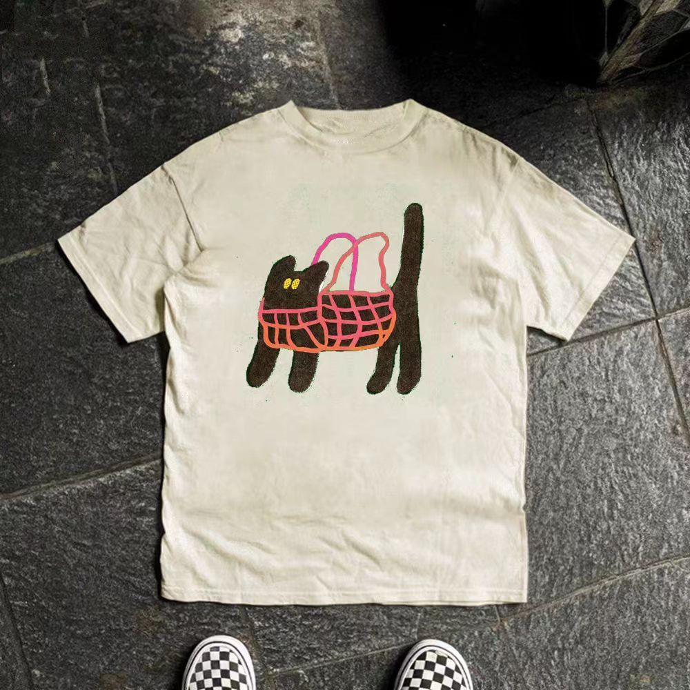 Japanese Brand × Vintage Beige casual retro cat print loose t-shirt Size US M / EU 48-50 / 2 - 1 Thumbnail