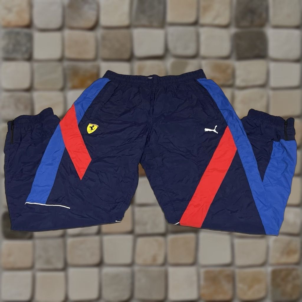 Puma Puma Scuderia Ferrari Track Pants Mens Small Blue Red 100% Nylon Tapered Athletic Windproof Drawstring Lightweight Elastic Waist Woven Size US 29 - 1 Thumbnail