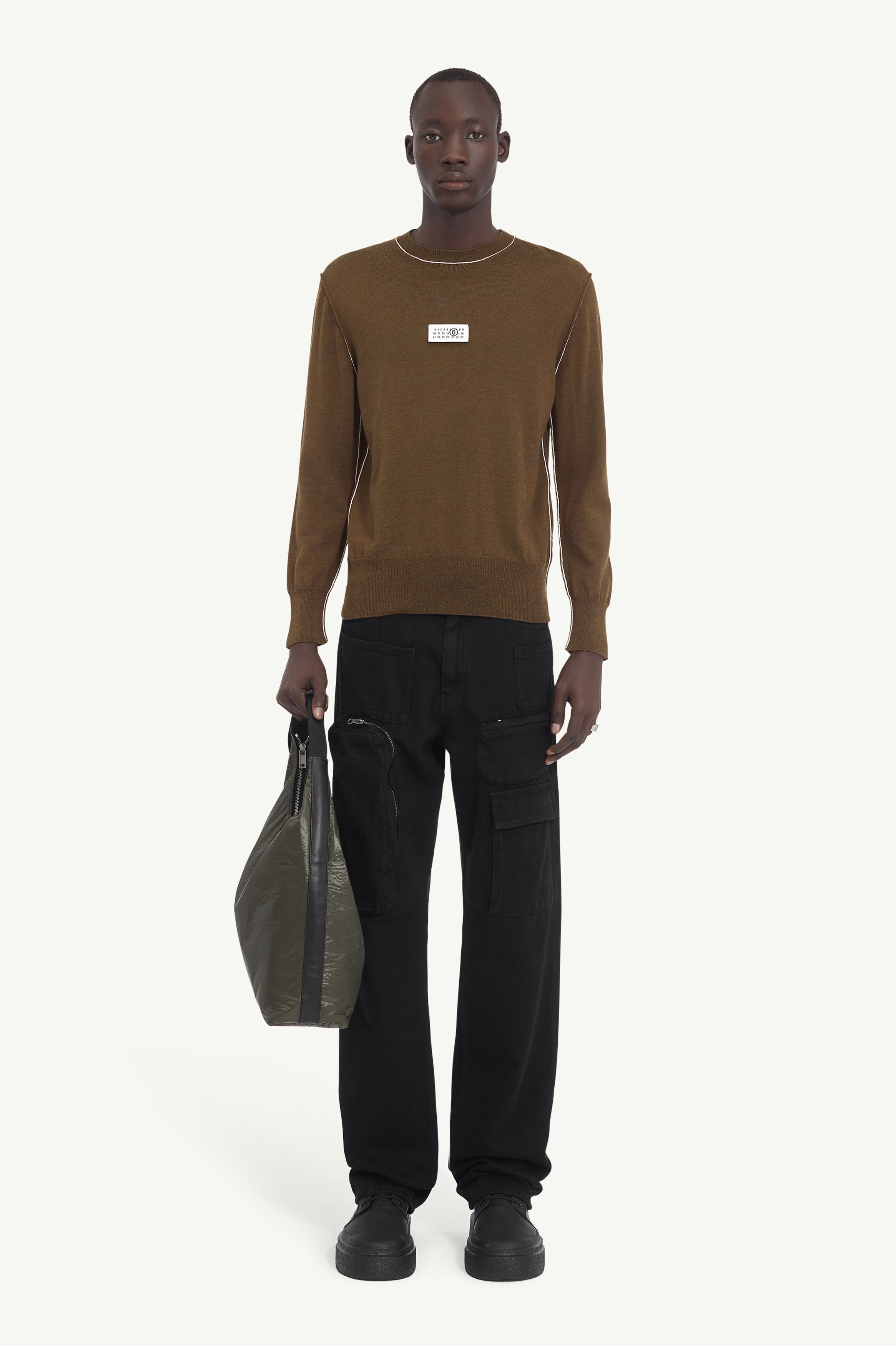 Maison Margiela oc11z0925 Fine Knit Contrasting Trim Jumper in Khaki Size US M / EU 48-50 / 2 - 2 Thumbnail