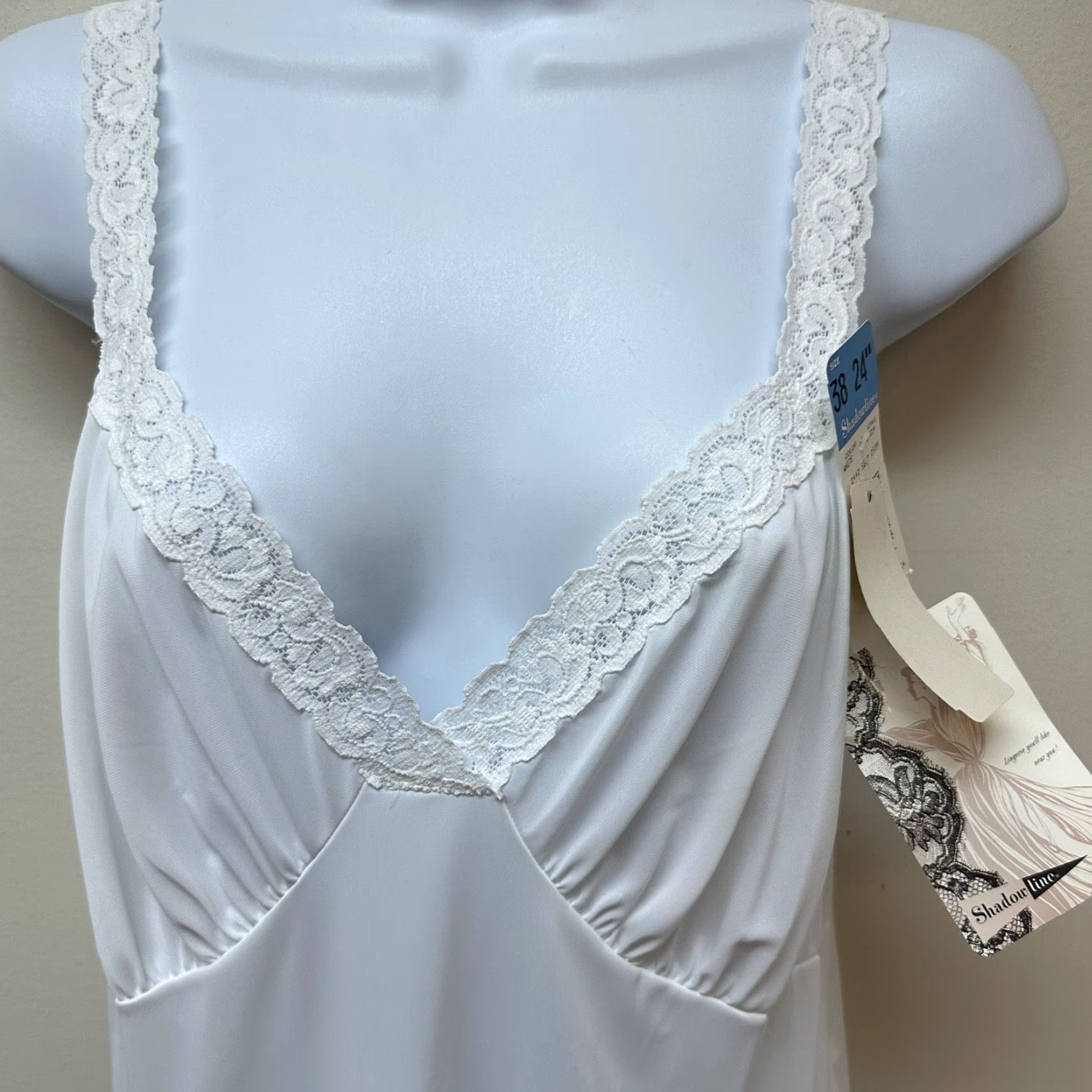 Vintage VINTAGE Shadowline White Slip Lingerie Satin Nylon Lace Size 38 24" NEW Shadowline Womens - Nightwear Slip Size ONE SIZE - 4 Thumbnail
