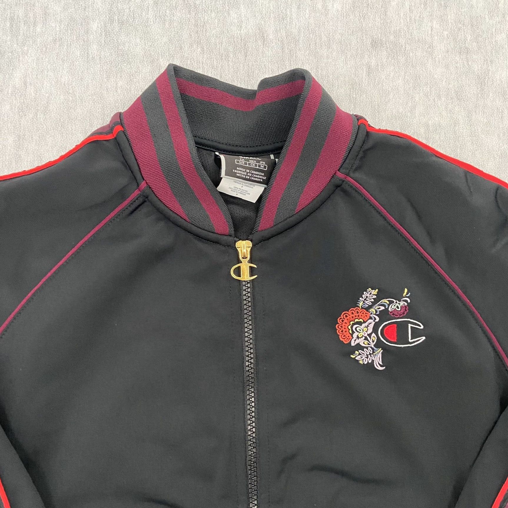 Champion Champion Jacket Womens Small Black Floral Full Zip Logo Track Ladies S Size S / US 4 / IT 40 - 4 Thumbnail