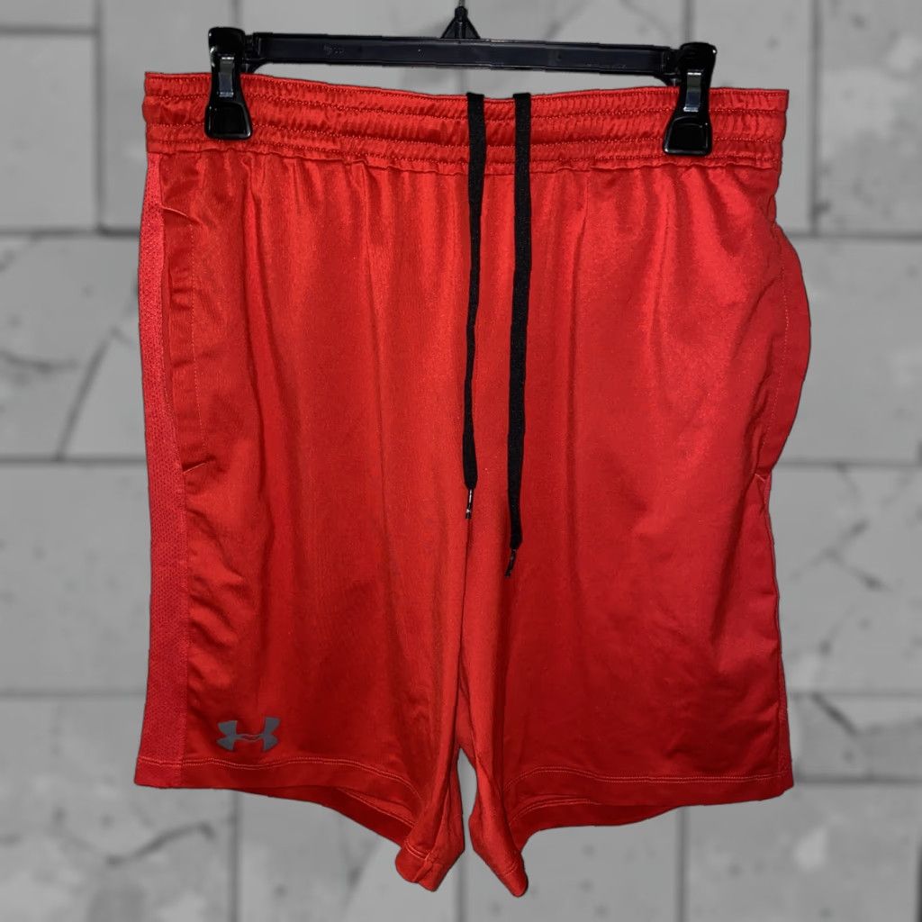 Under Armour Under Armour Mens Red Drawstring Basketball Shorts L Regular Basketball Shorts Mens Red Size US 33 - 1 Thumbnail