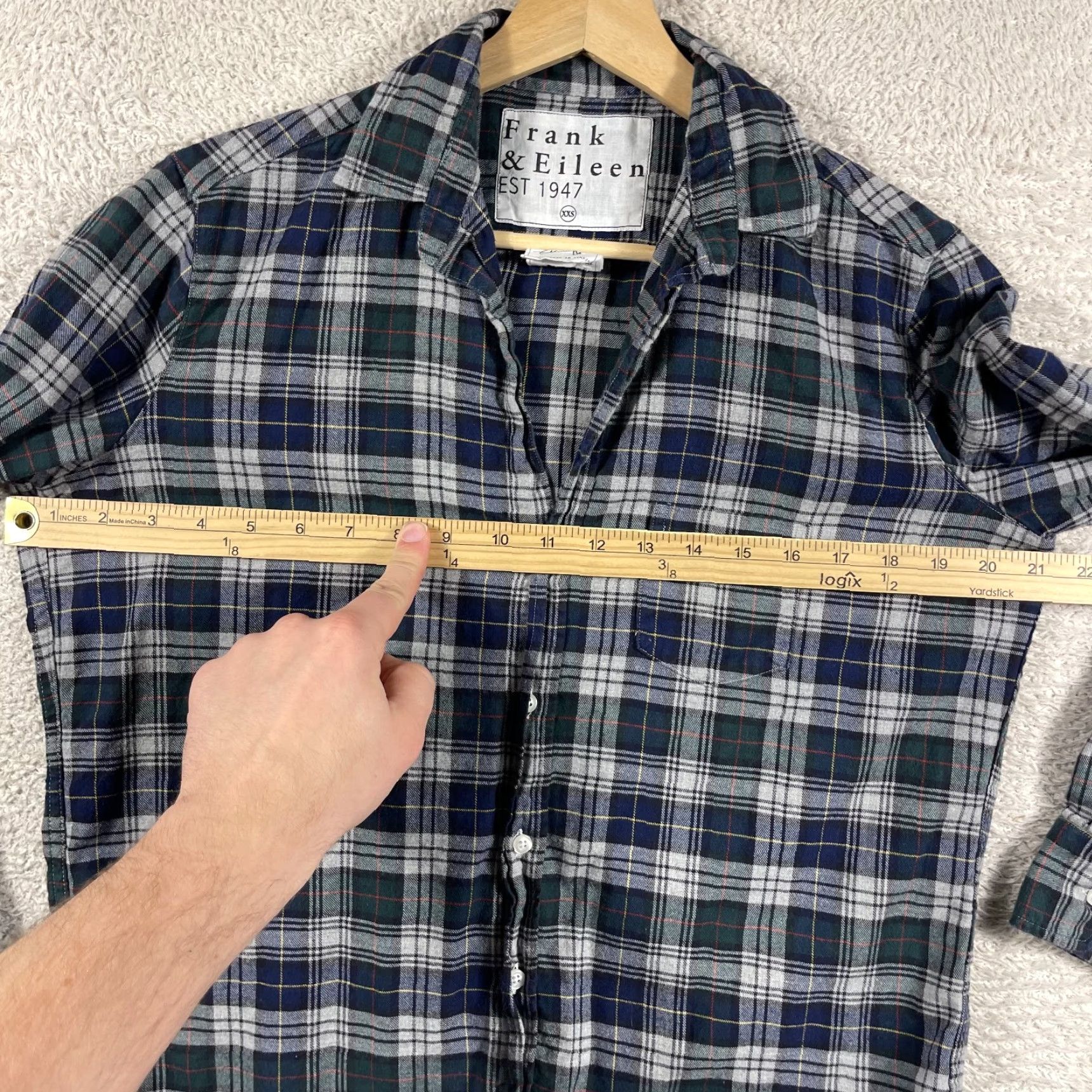 Frank & Eileen Frank & Eileen Shirt Women's XXS Plaid Green Blue Button-Up Cotton Italy Flannel Size XXS / US 00 / IT 34 - 6 Thumbnail