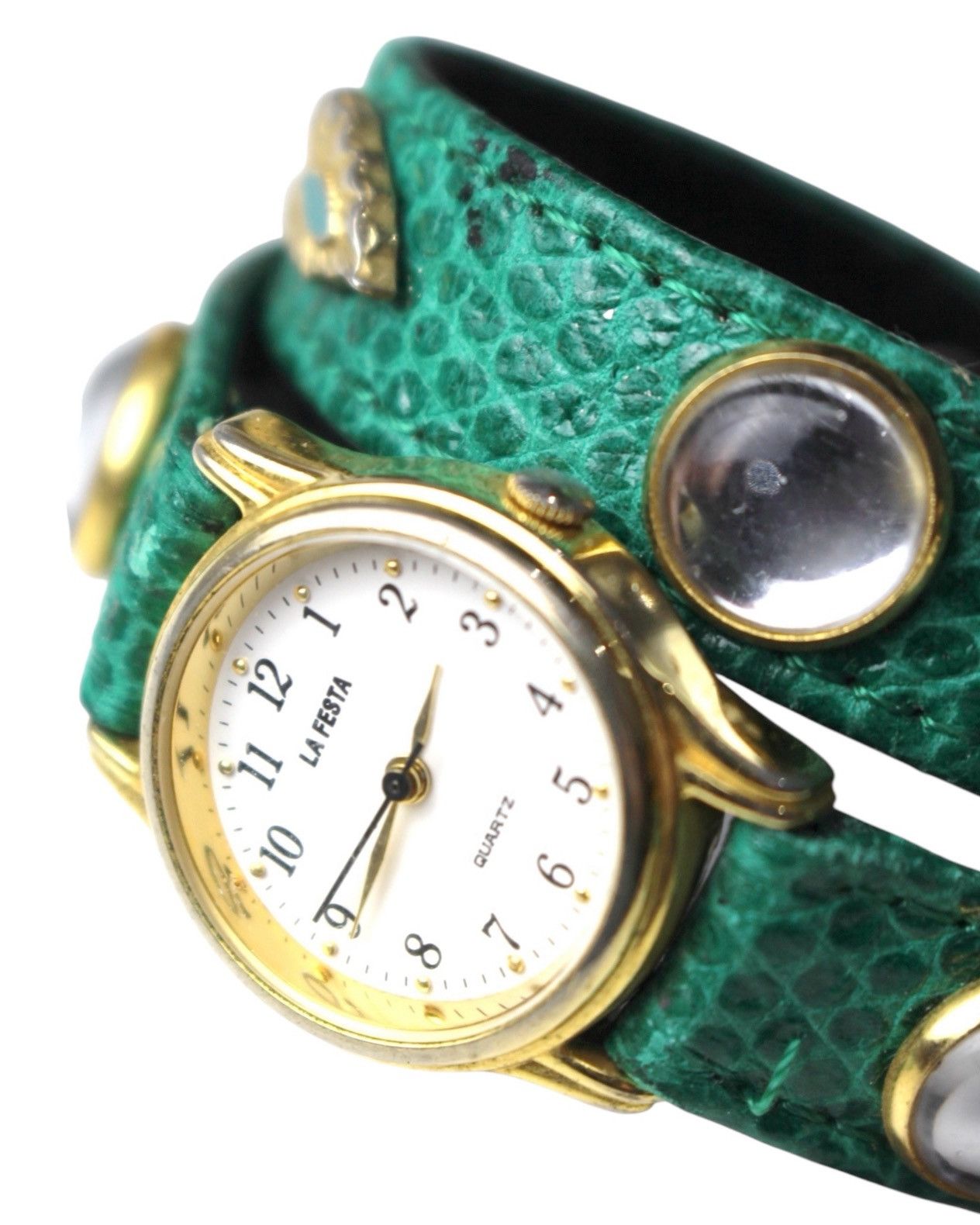 Vintage 1990S LA FESTA DESIGNER JAPAN GREEN EMBELLISHED STRAP WATCH Size ONE SIZE - 2 Thumbnail