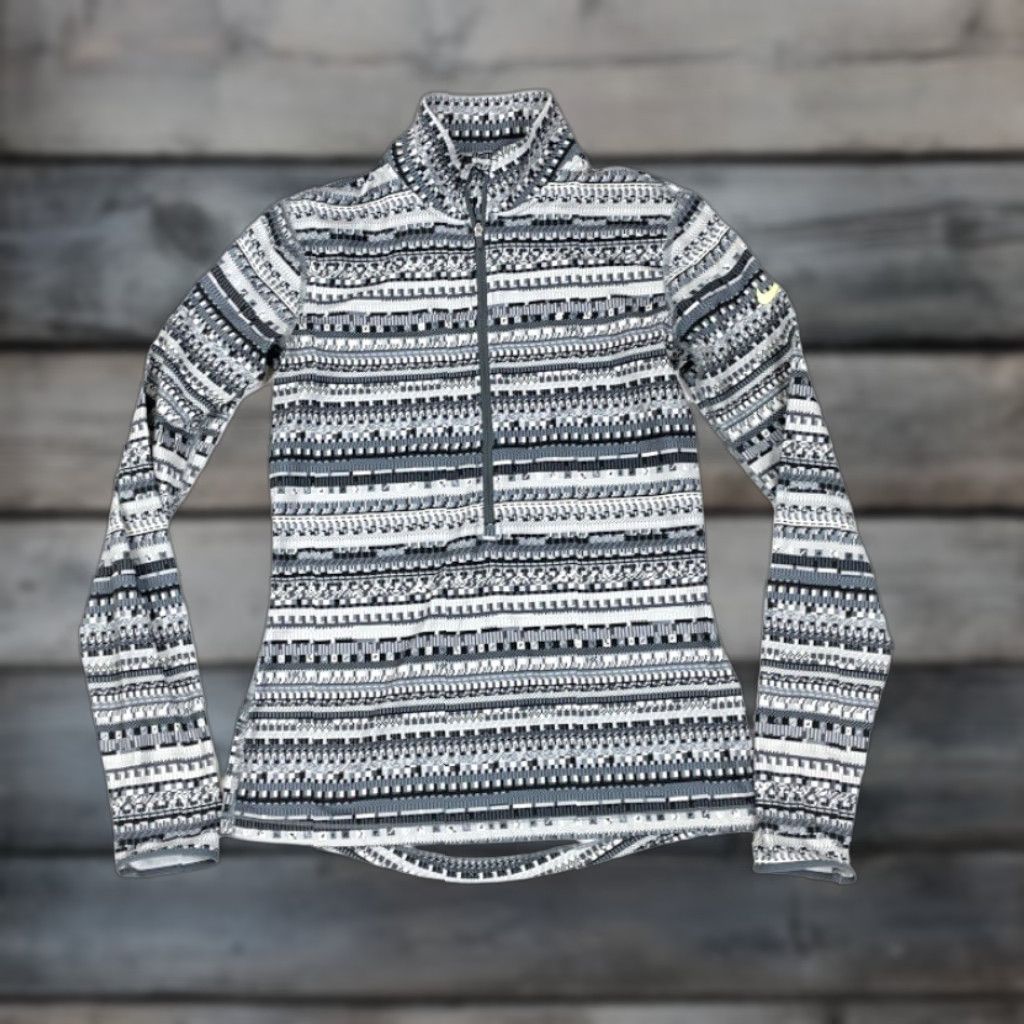 Nike VINTAGE Nike 8-Bit Gray White 1/2-Zip Pullover Dri-Fit Pullover Top Shirt Hyperwarm M Womens Regular Gray Geometric Print 8-Bit Nike Shirt Size M / US 6-8 / IT 42-44 - 1 Thumbnail