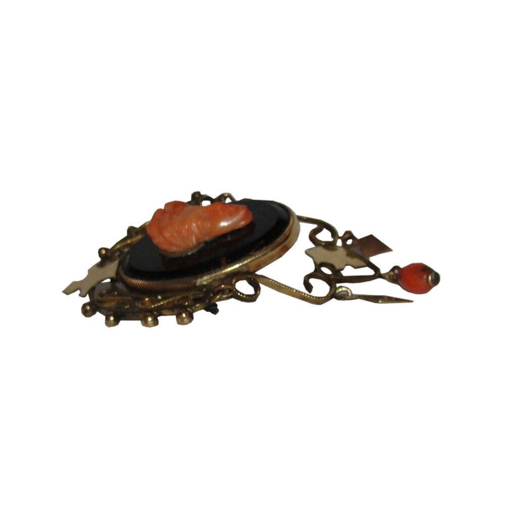 Other 14kt Rolled Gold Brass Victorian Carved Sardinian Red Coral Size ONE SIZE - 2 Thumbnail