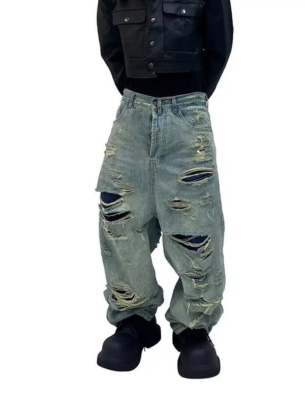 VIBE Retro washed distressed double layer large hole tassel jeans Size US 32 / EU 48 - 3 Thumbnail