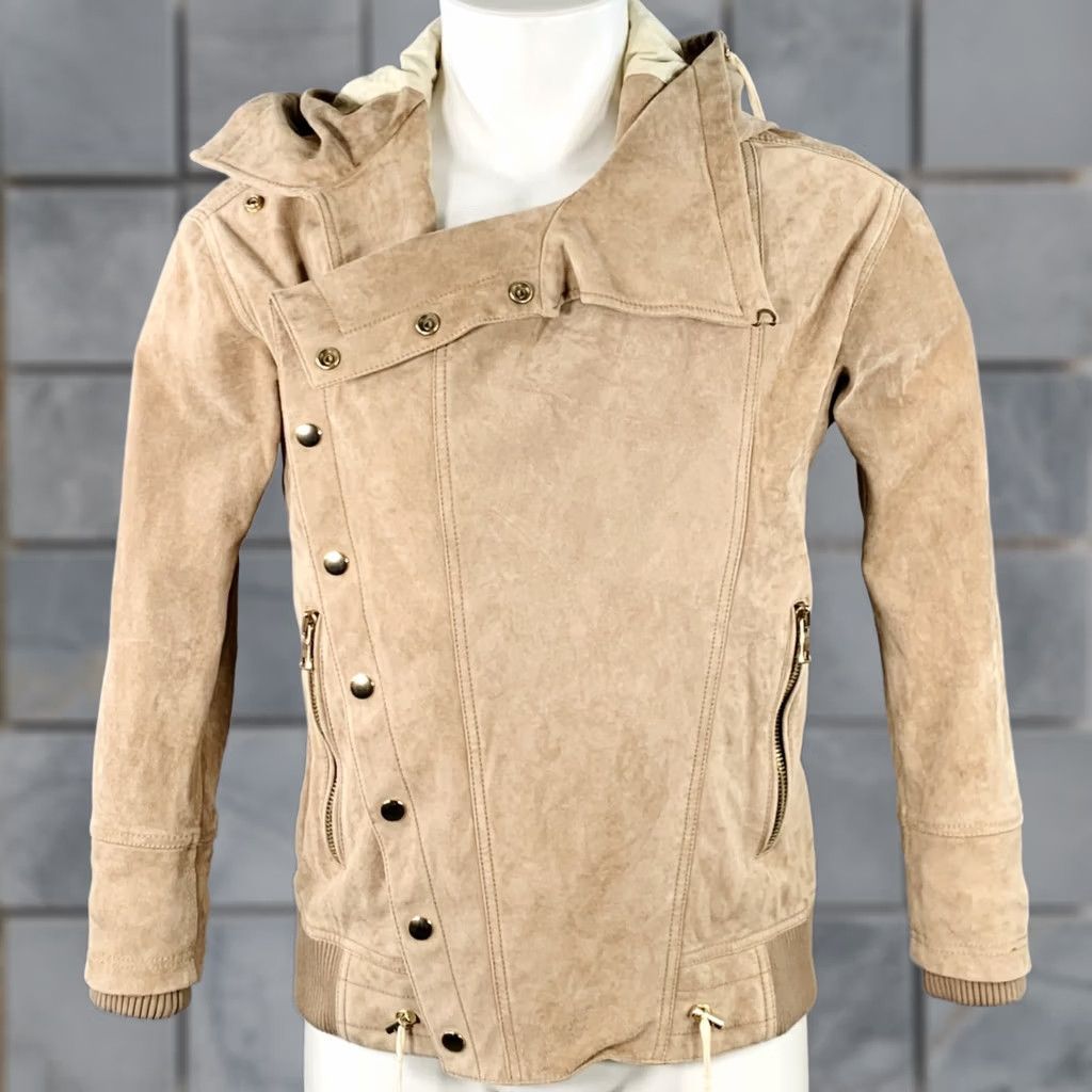 Balmain BALMAIN Suede Jacket Size S Beige Calfskin Hooded Asymmetrical Snaps SS16 Size US S / EU 44-46 / 1 - 1 Thumbnail