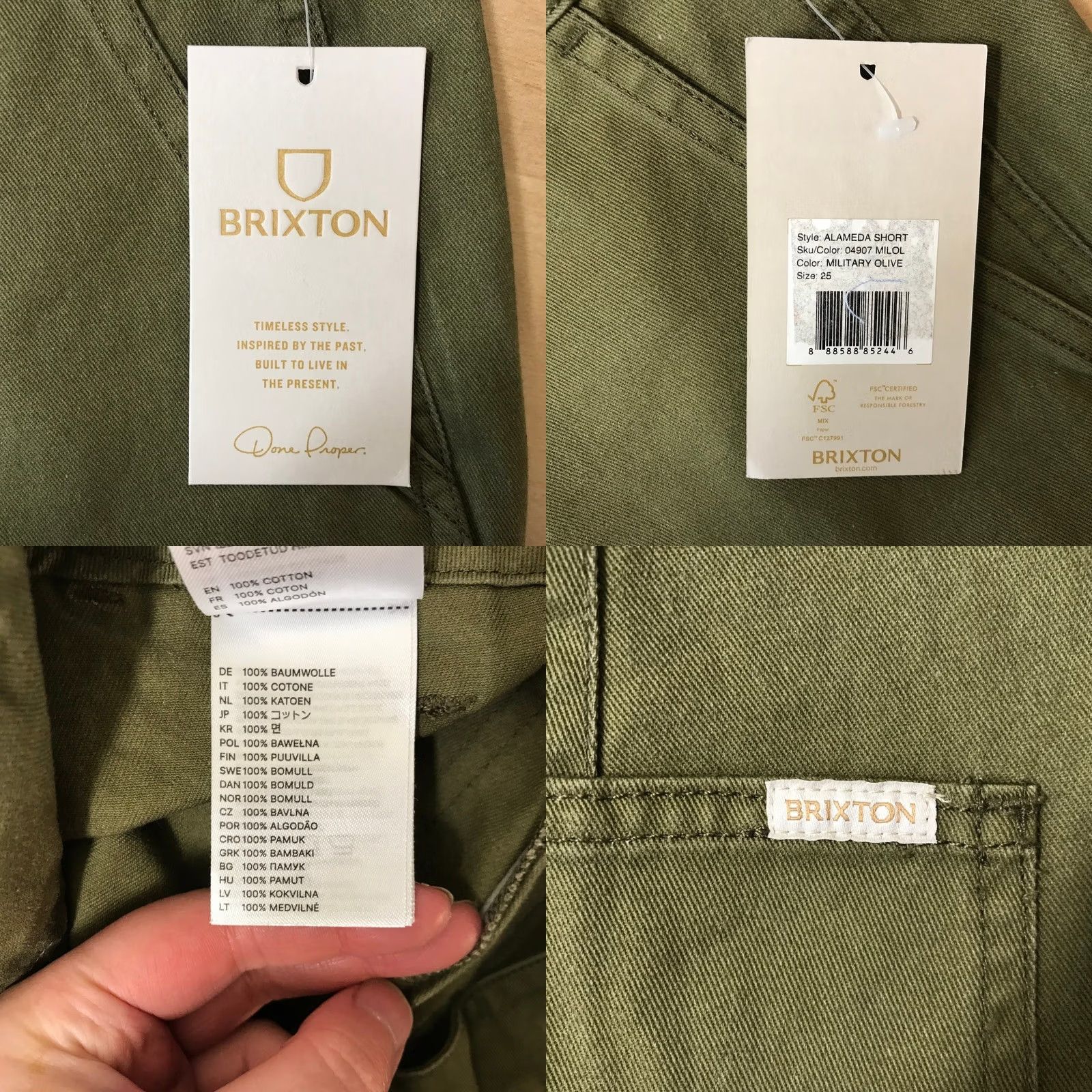 Brixton Brixton Womens Olive Green Utility Carpenter Shorts High Waisted Size 25 NWT Size 42" / US 20 - 8 Thumbnail