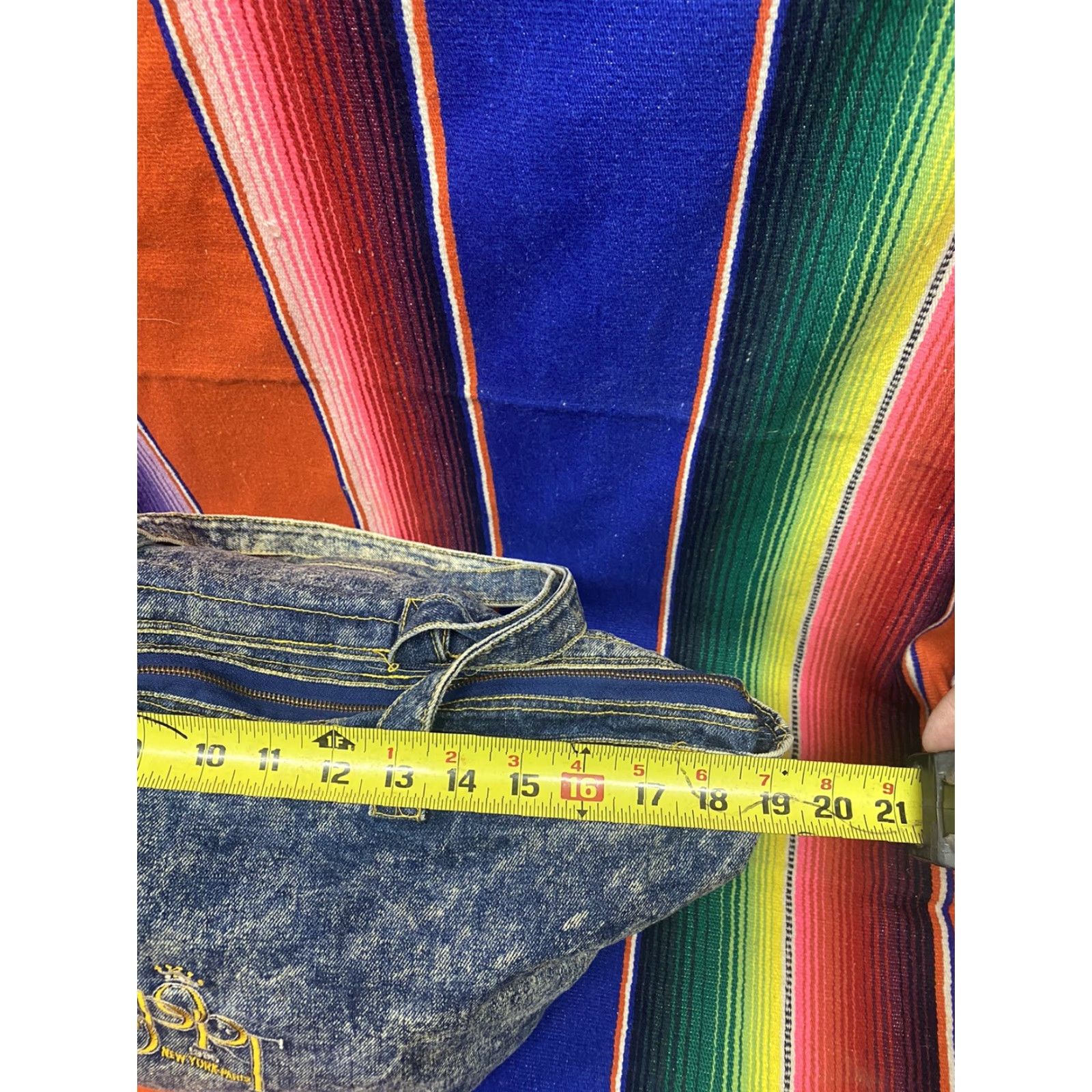Vintage VINTAGE SPORT 1989 New York Paris Acid Wash Denim Purse Tote Large Blue Denim Tote Women Paris 1989 Vintage Sport Bag Size ONE SIZE - 6 Thumbnail
