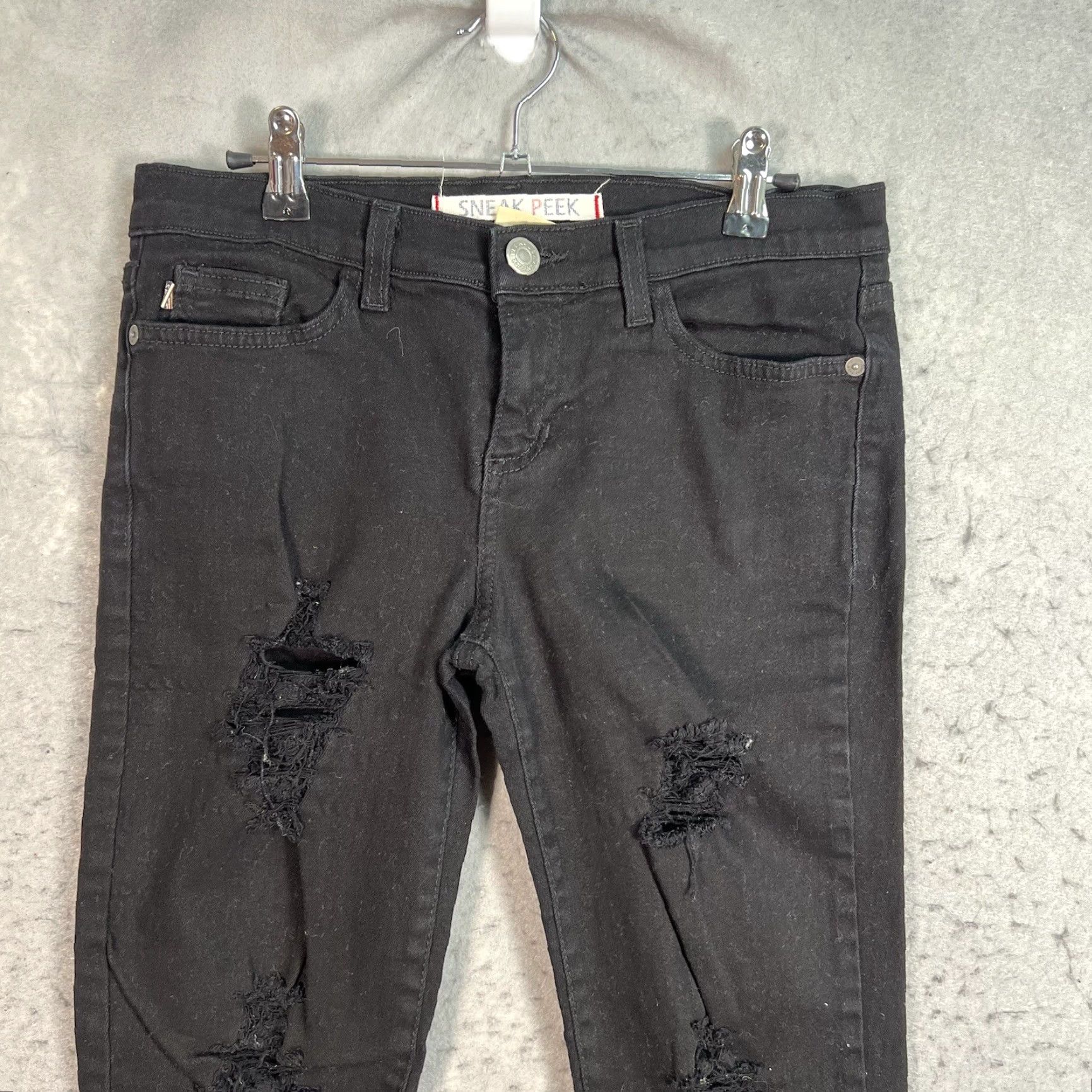 Vintage Sneak Peek Jeans Womens 5 Skinny Distressed Black Made In USA Denim Cotton Blend 30 in Waist 27 in Inseam Size 27" / US 4 / IT 40 - 6 Thumbnail