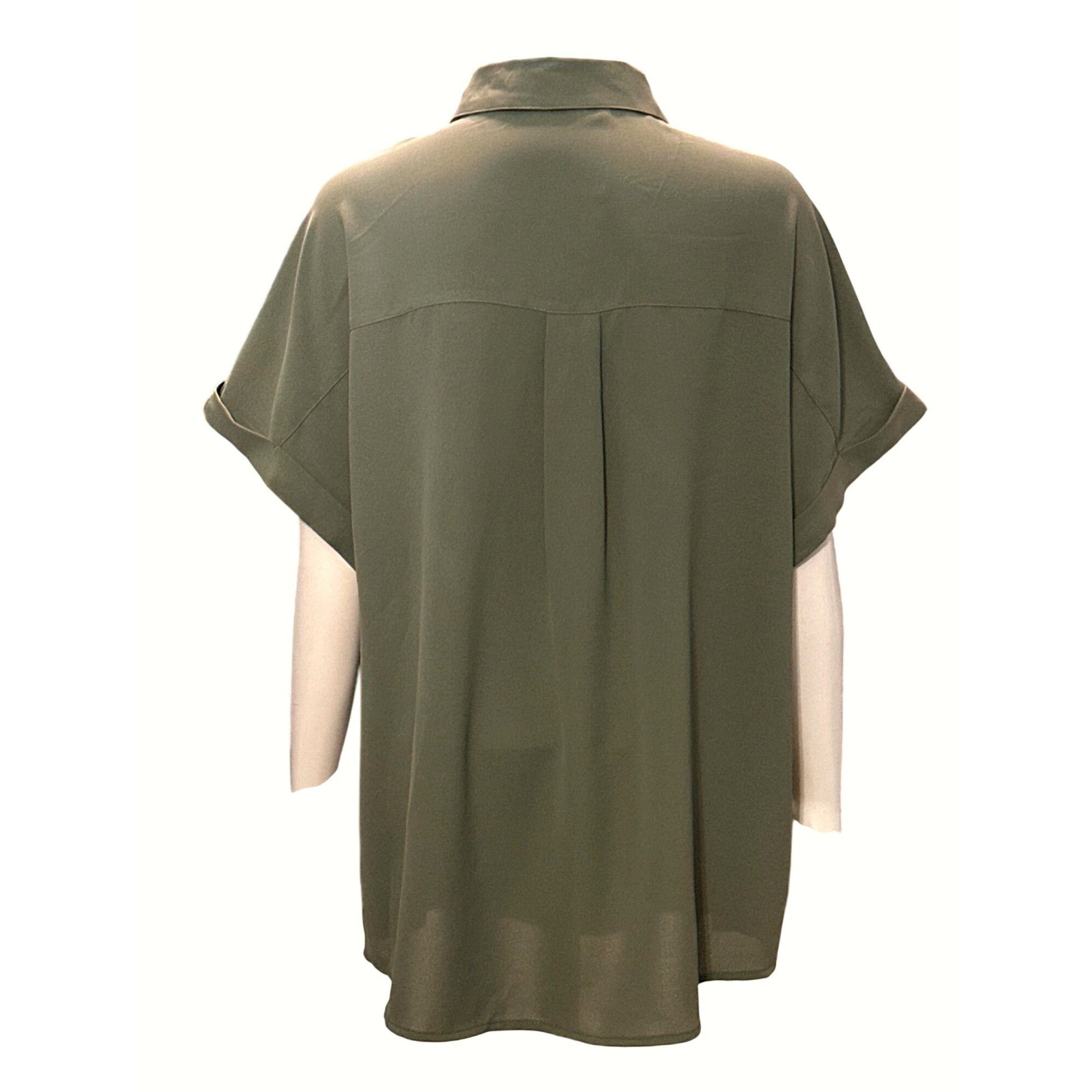 Other CCC Army Green Chic Henley Short Sleeve Button Up Lapel Shir Size XL / US 12-14 / IT 48-50 - 4 Thumbnail