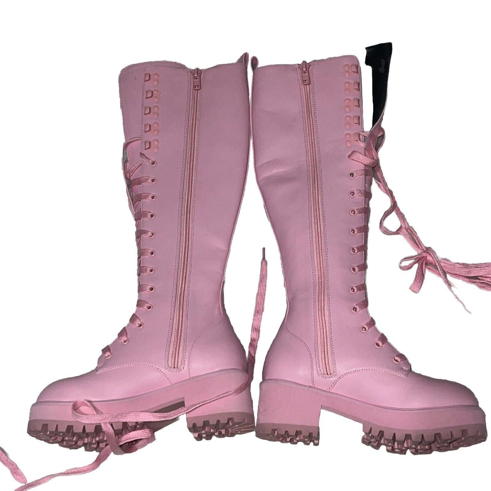 Designer Bubblegum Pink Obsidian Dolls Kill Knee-High Boots Platform Size US 5 / IT 35 - 1 Thumbnail