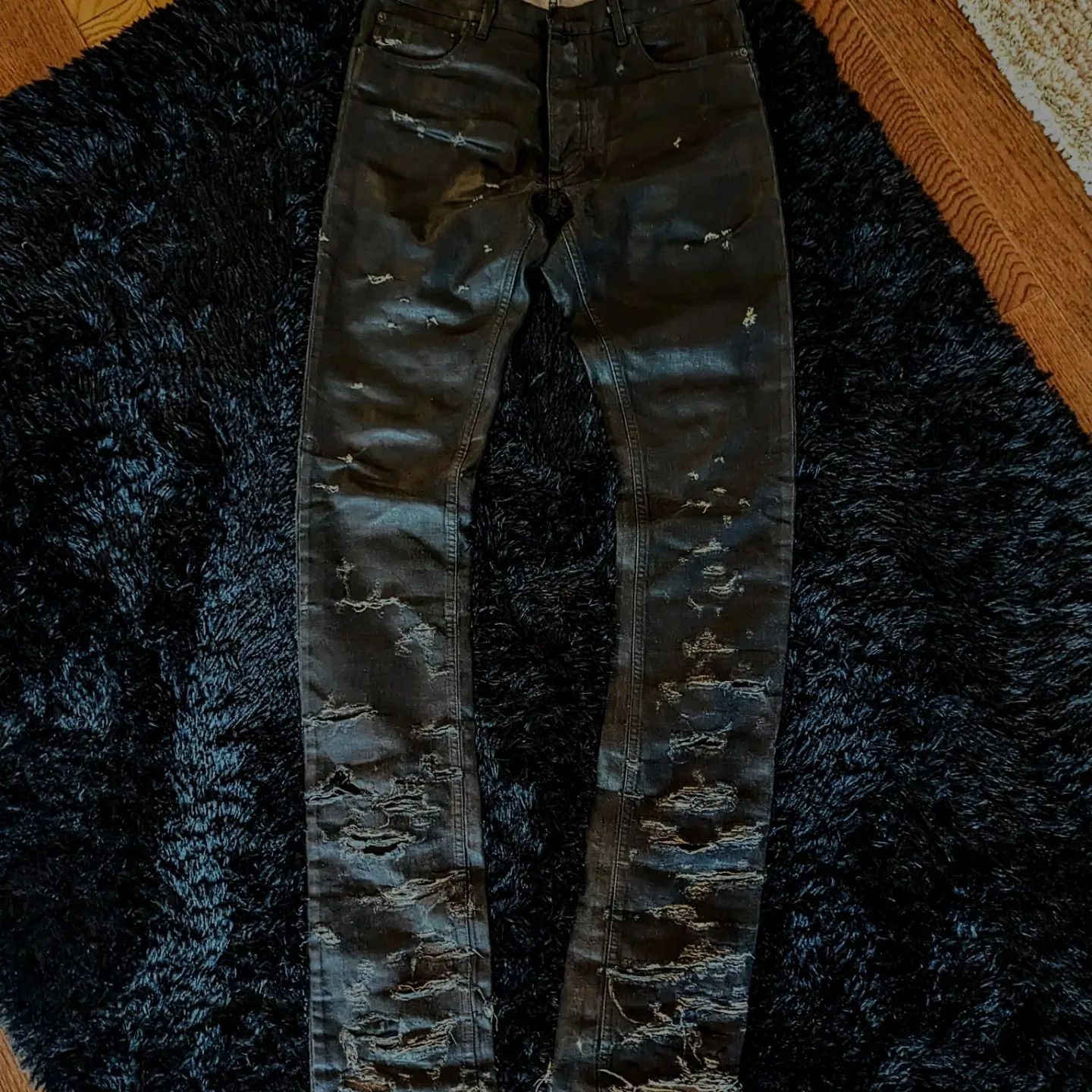 image of Dior Homme Ss04 "strip" Destroyed Denim (Opium!) in Black, Men's (Size 30)