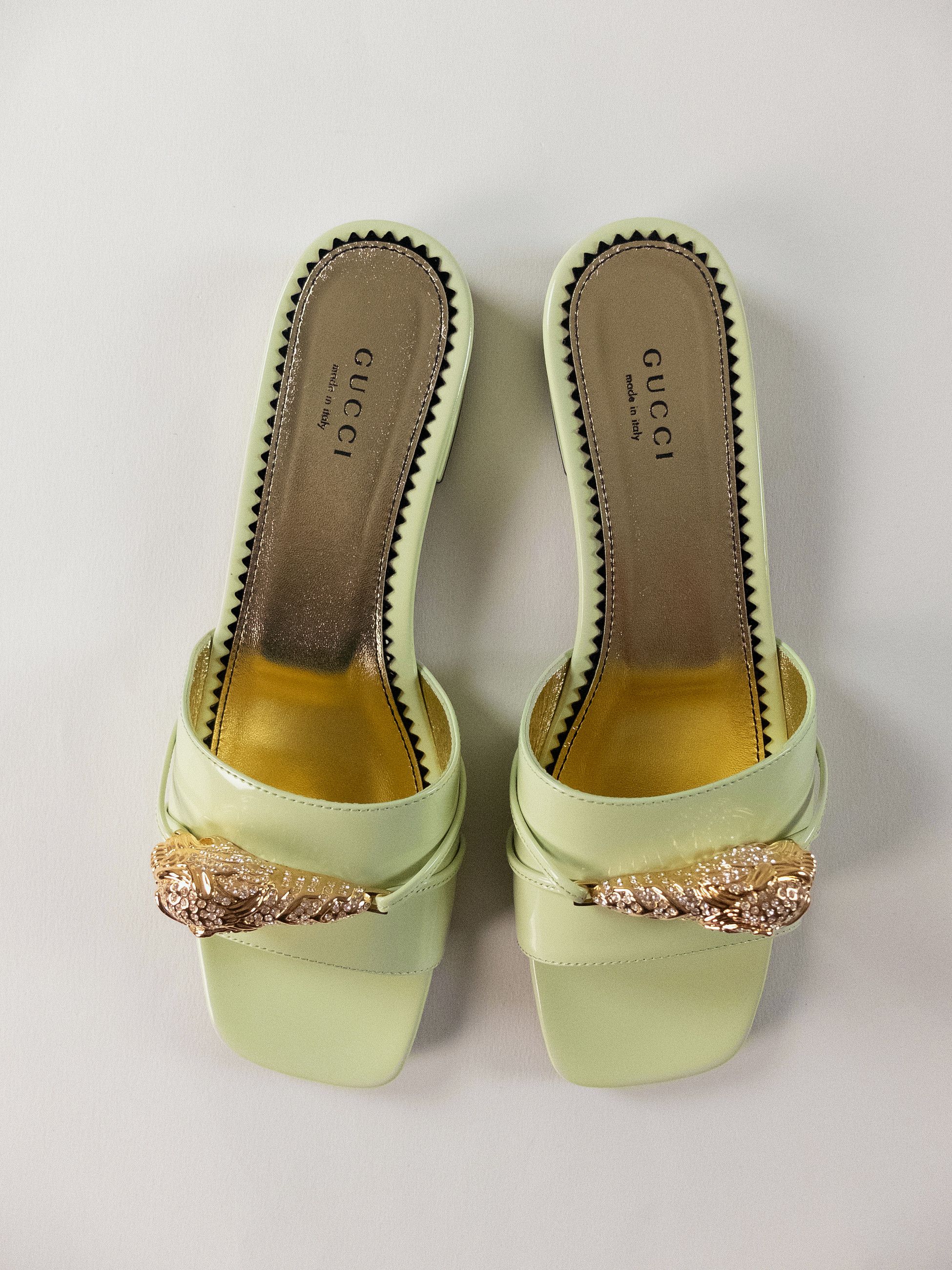 Gucci GUCCI green crystal snake head slide sandals slippers Size US 7.5 / IT 37.5 - 4 Thumbnail