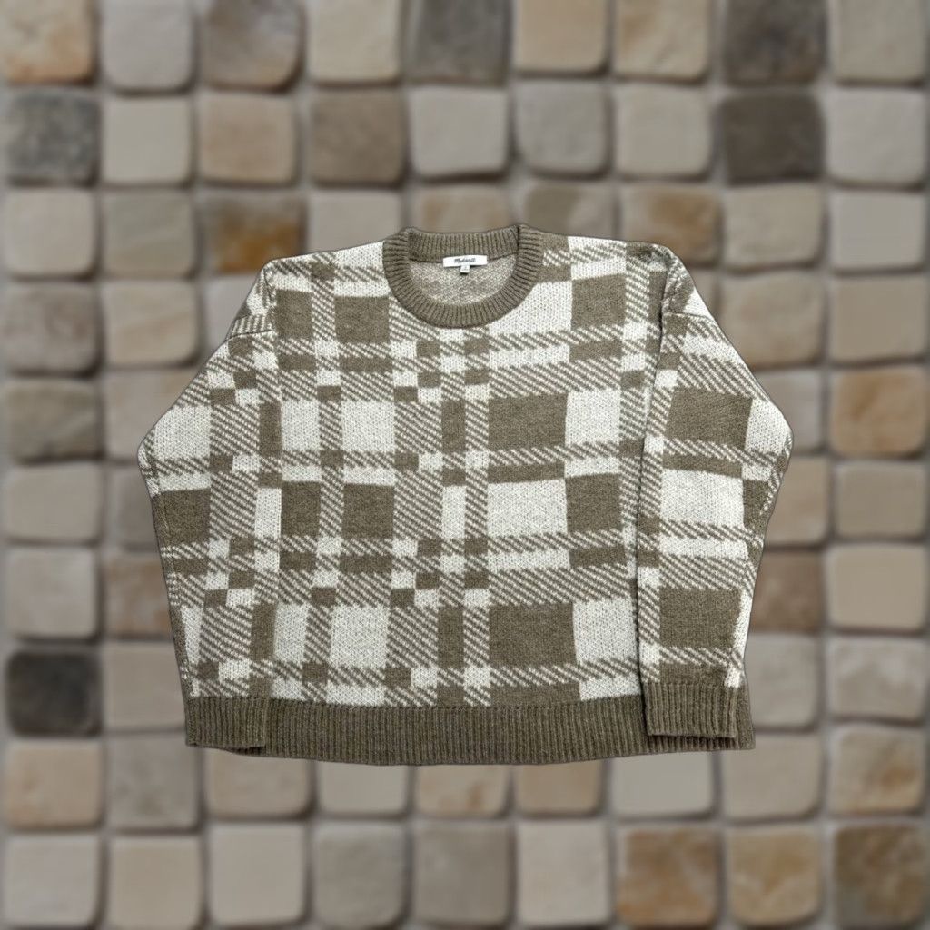 Madewell Madewell Hartfield Pullover Sweater Women Medium Knit Crew Neck Winter Brown Plaid Casual Outdoor Knit Woolless? Size M / US 6-8 / IT 42-44 - 1 Thumbnail