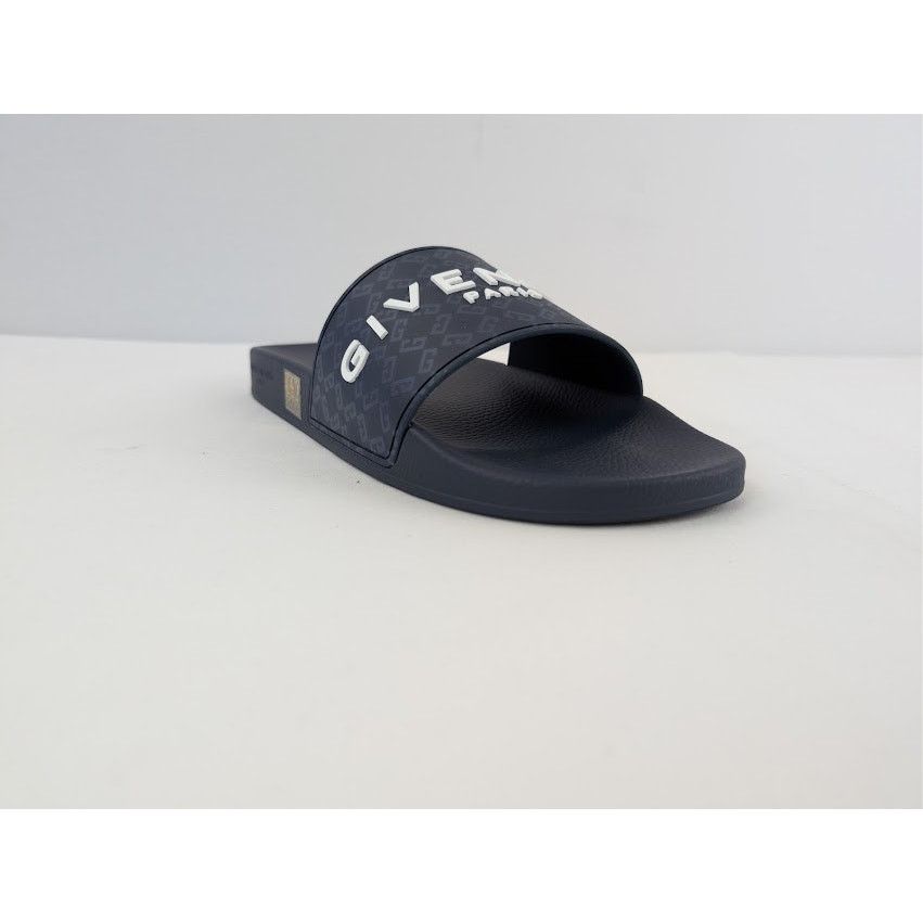 Givenchy o1rshd1 Embossed Rubber Logo Printed Slide Sandals Dark Blue Size US 14 / EU 47 - 2 Thumbnail