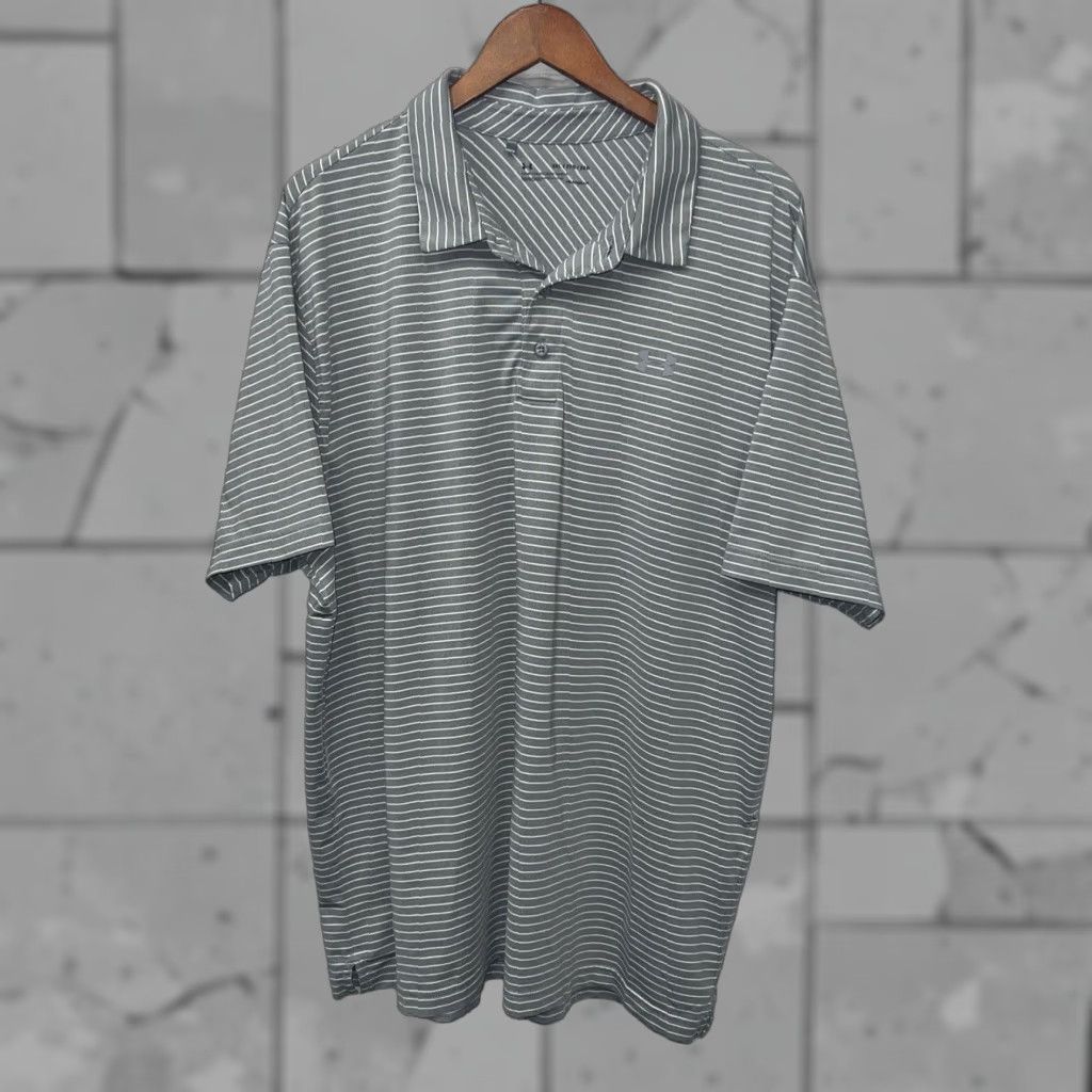 Under Armour VINTAGE Under Armour HeatGear Gray Striped Polo Shirt Mens 2XL Size US XXL / EU 58 / 5 - 1 Thumbnail