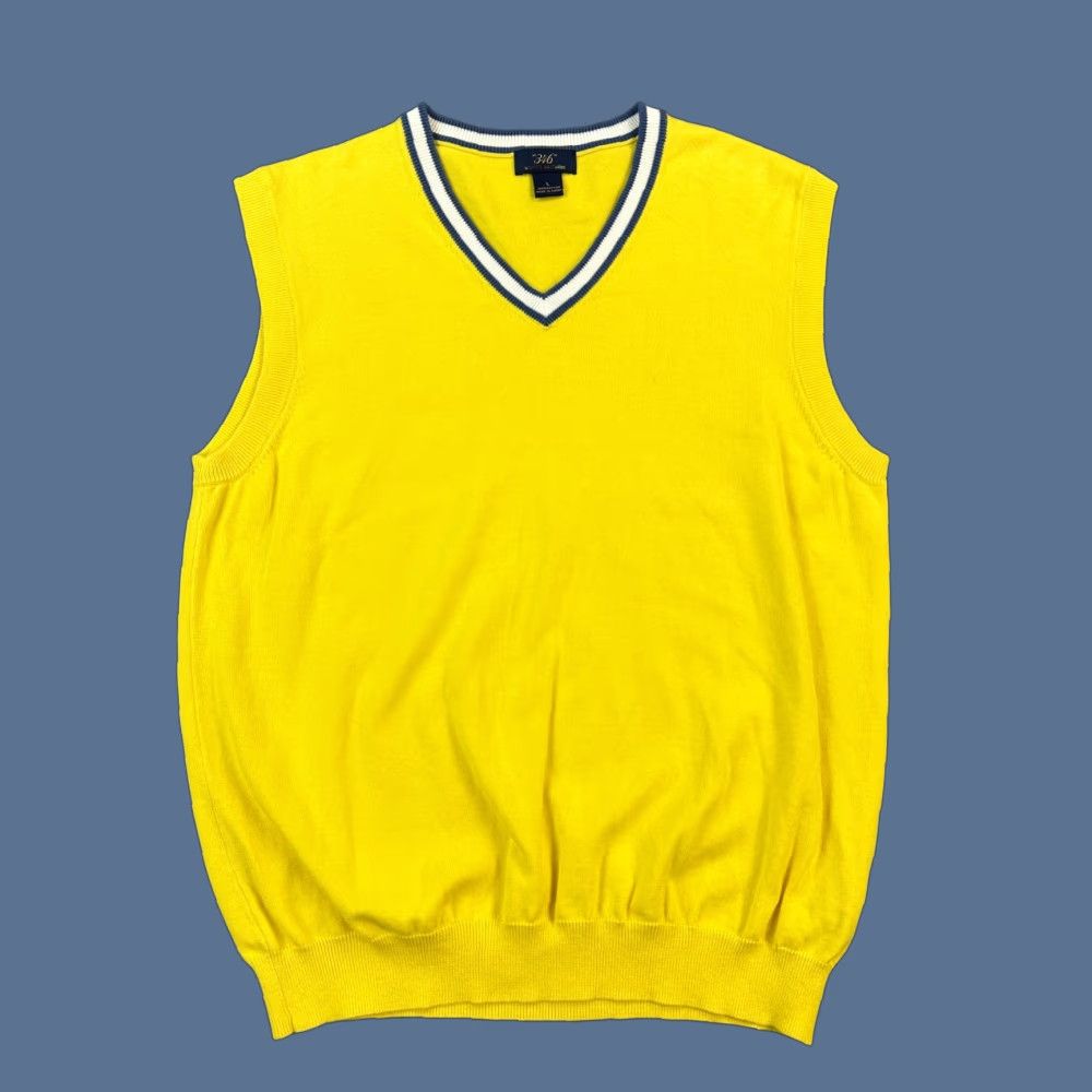 Brooks Brothers Brooks Brothers 346 Sweater Vest Mens Large Yellow Cotton V Neck Preppy Golf Vest Sweater Size US L / EU 52-54 / 3 - 1 Thumbnail