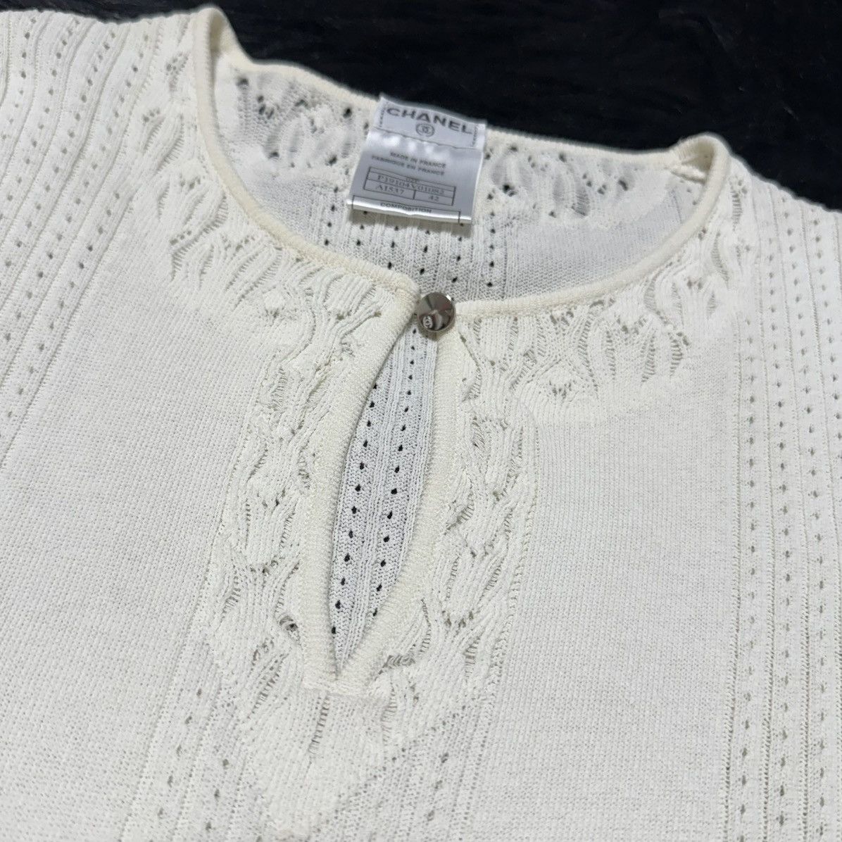 Chanel Chanel COCO button short sleeve knit sweater 42 off-white Size M / US 6-8 / IT 42-44 - 7 Thumbnail