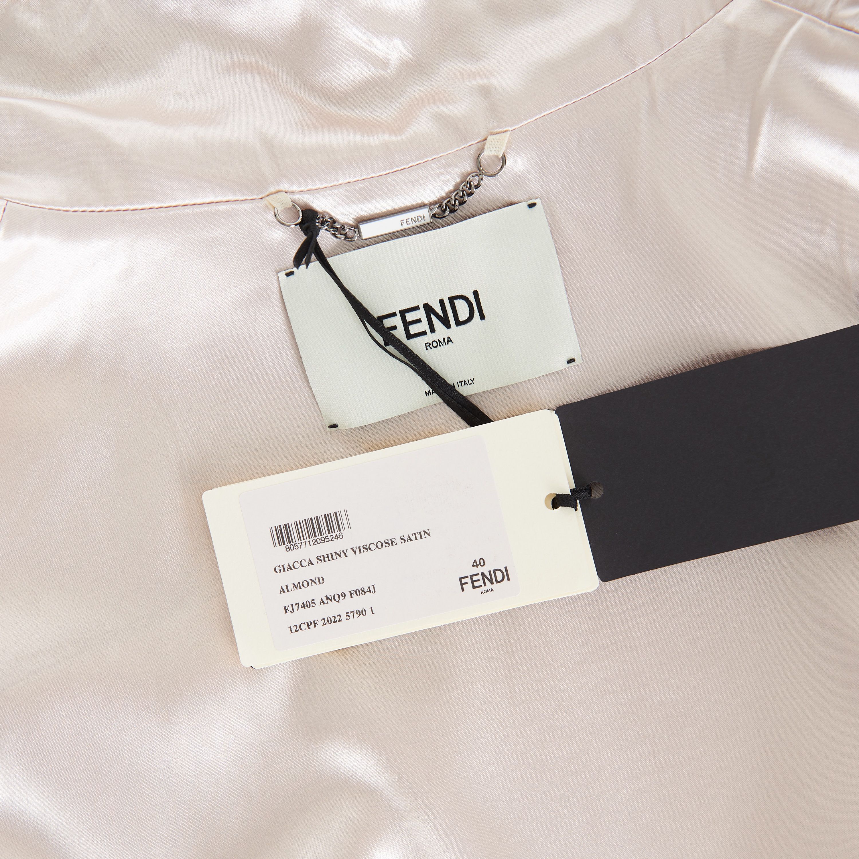 Fendi Beige Satin Blouson Jacket - Snap Closure, Metal FF Buckle Size S / US 4 / IT 40 - 14 Thumbnail