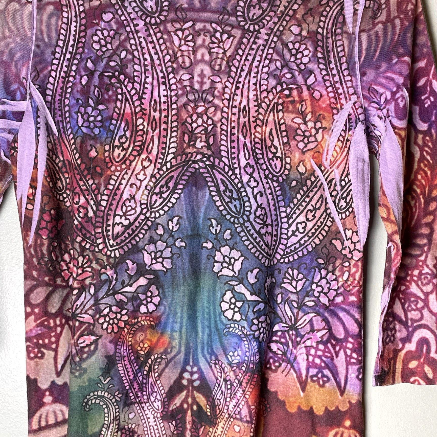 Vintage ENERGE by ONEWORLD Top Purple Boho 3/4 Sleeve V-Neck Knit Floral Embroidered Fairy Hippie Stretch M Womens Regular Size M / US 6-8 / IT 42-44 - 6 Thumbnail