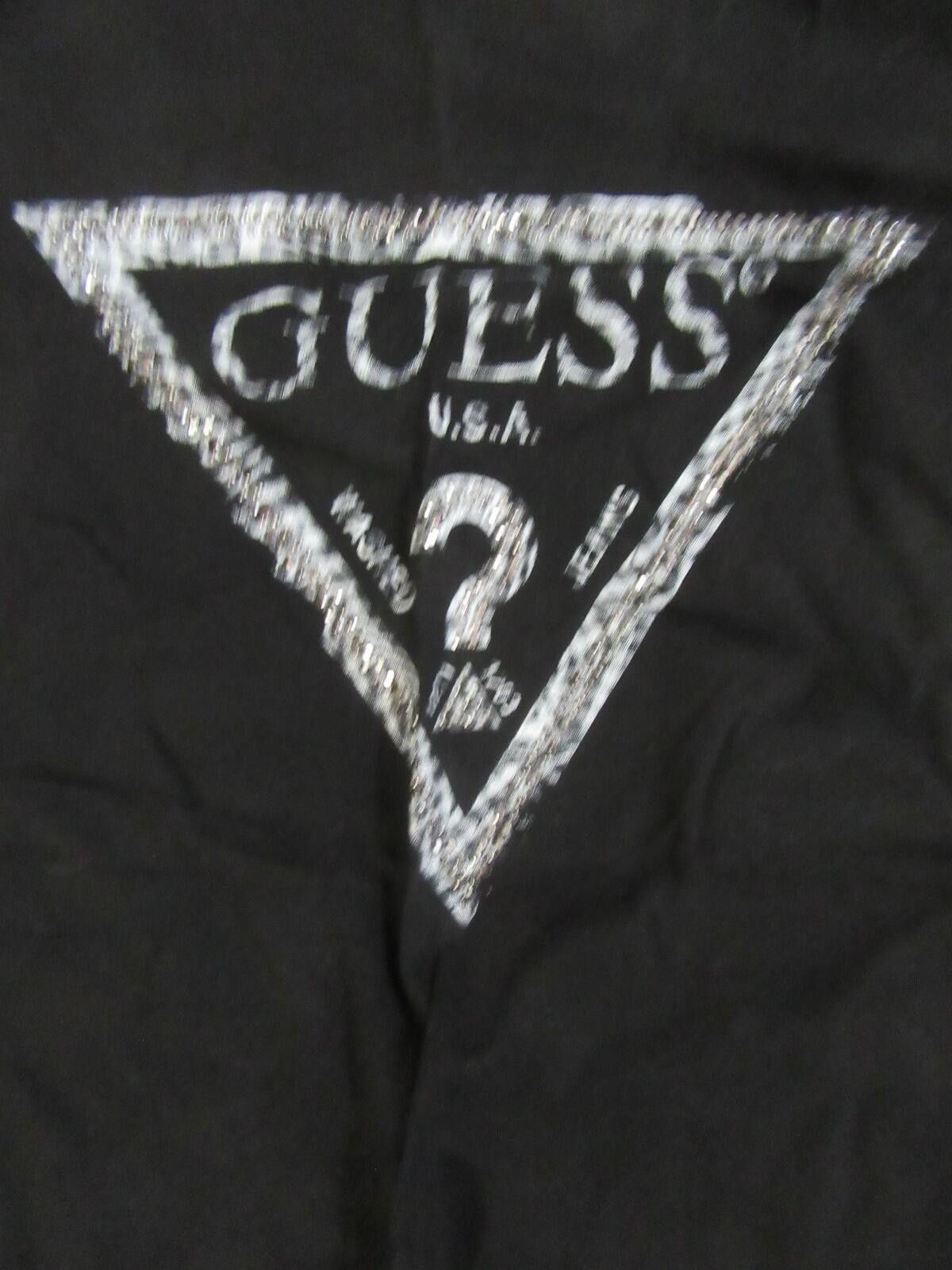 Guess Guess Womens T-Shirt Jet Black with Silver Rhinestone Bling Size L / US 10 / IT 46 - 2 Thumbnail