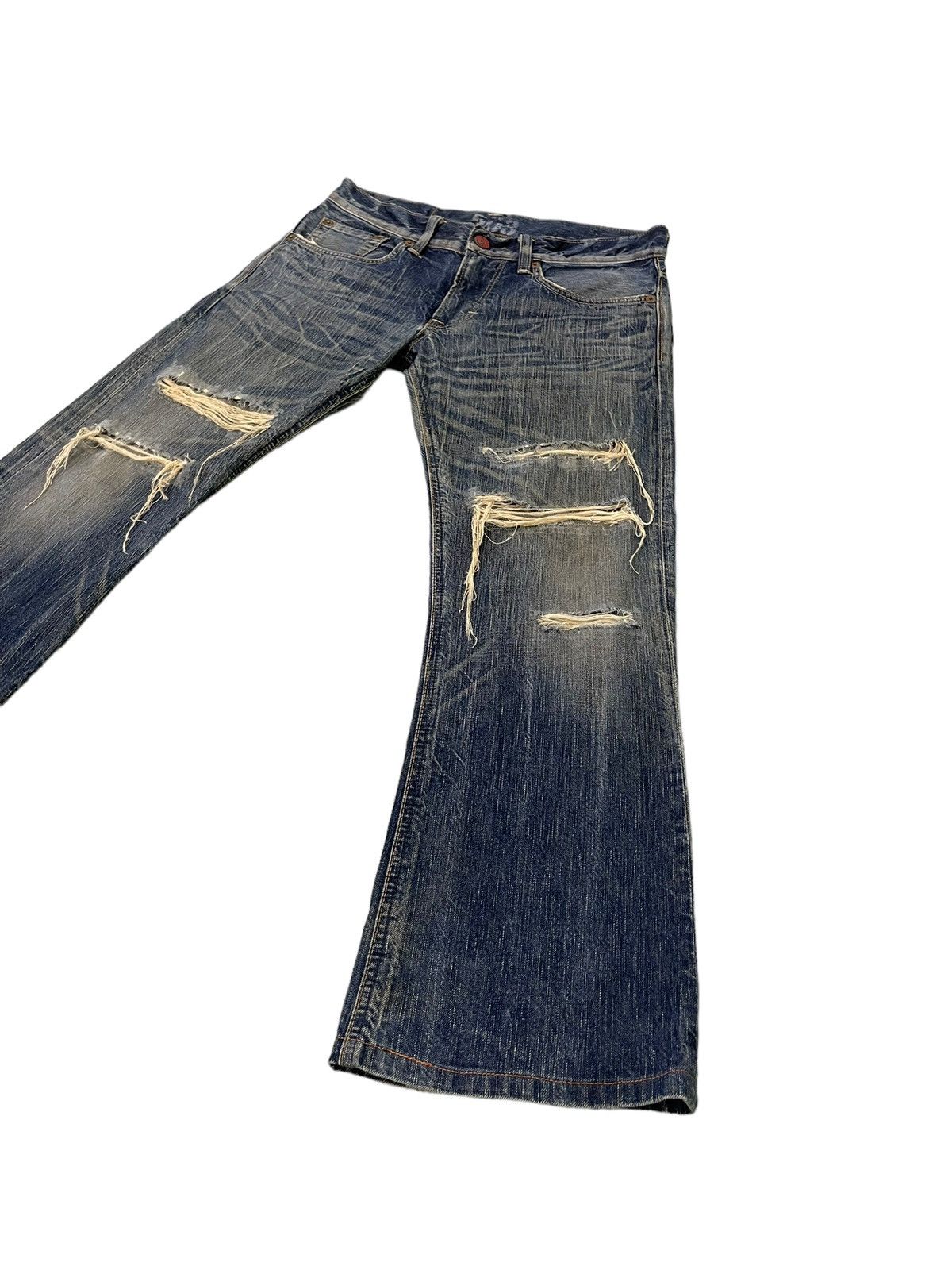 Edwin Flare Jeans Edwin Japan Faded Distress Boot Cut 8🟦0 Size US 35 - 3 Thumbnail